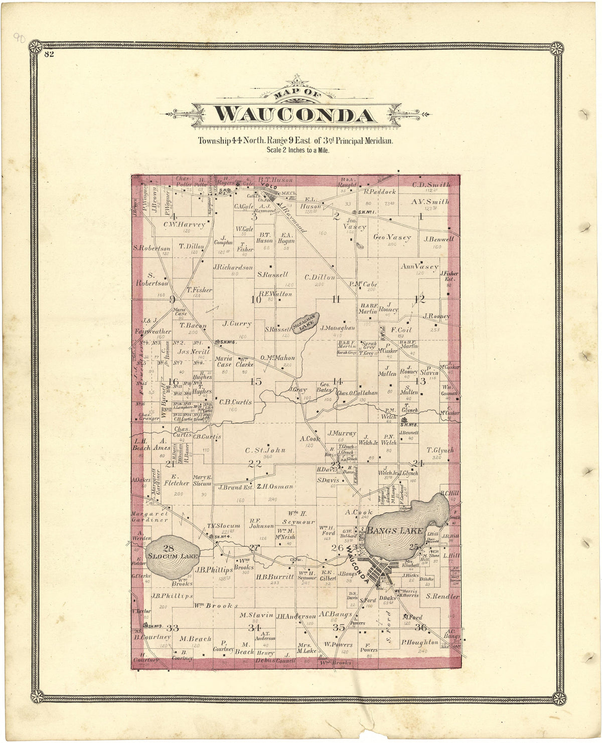 Map of Wauconda from Illustrated Atlas of Lake County, Illinois : Containing Maps of Every Township In the County, With Village and City Plats : Also Maps of Michigan ... Texas, and Washington Territory : Compiled … 1885 by Relic Map Company