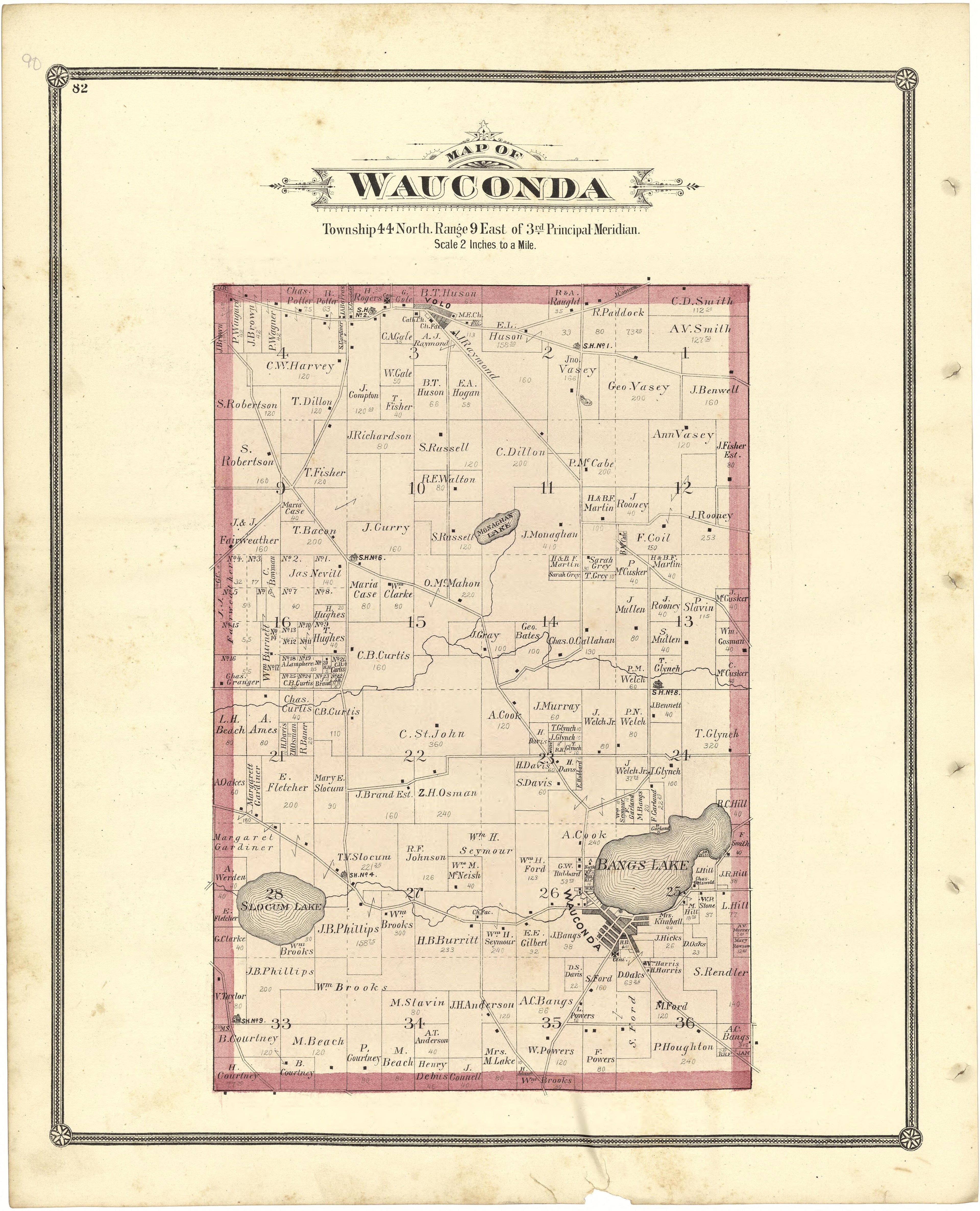 Map of Wauconda from Illustrated Atlas of Lake County, Illinois : Containing Maps of Every Township In the County, With Village and City Plats : Also Maps of Michigan ... Texas, and Washington Territory : Compiled … 1885 by Relic Map Company