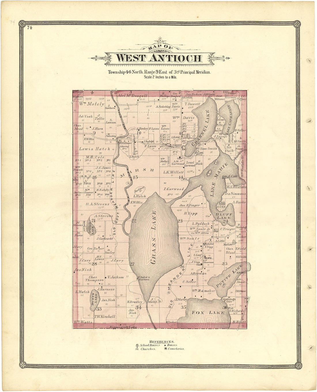 Map If West Antioch from Illustrated Atlas of Lake County, Illinois : Containing Maps of Every Township In the County, With Village and City Plats : Also Maps of Michigan ... Texas, and Washington Territory : Compiled … 1885 by Relic Map Company