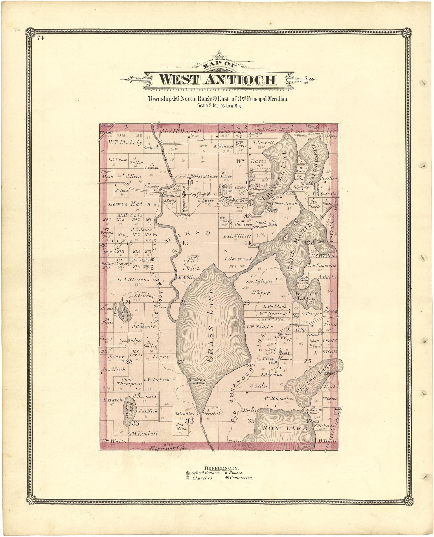 Map If West Antioch from Illustrated Atlas of Lake County, Illinois : Containing Maps of Every Township In the County, With Village and City Plats : Also Maps of Michigan ... Texas, and Washington Territory : Compiled … 1885 by Relic Map Company