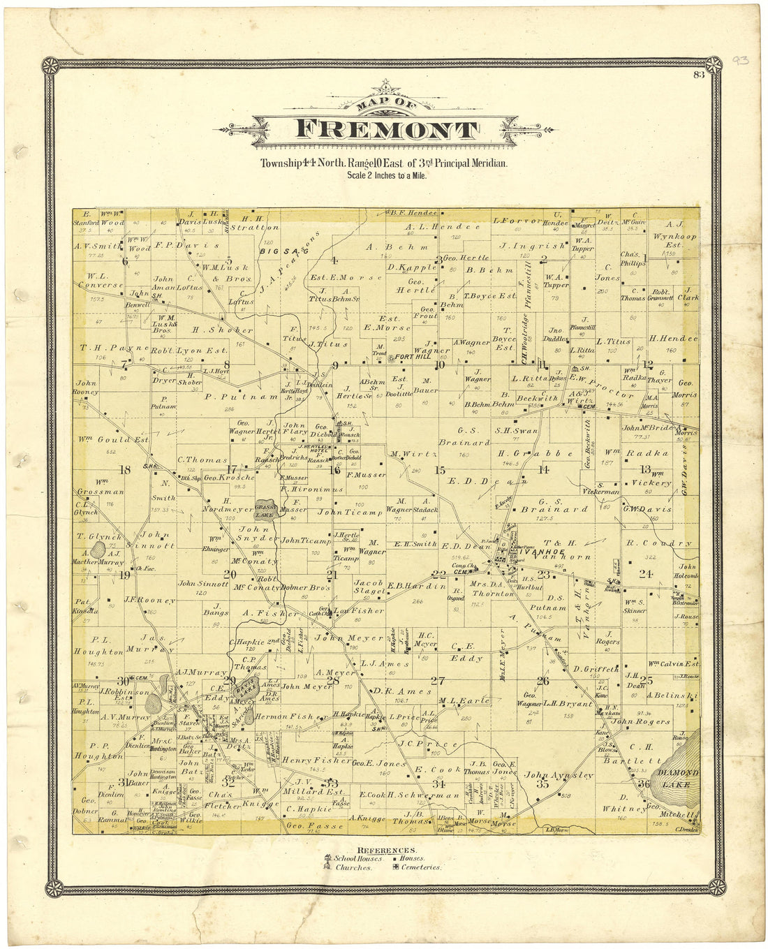 Map of Fremont from Illustrated Atlas of Lake County, Illinois : Containing Maps of Every Township In the County, With Village and City Plats : Also Maps of Michigan ... Texas, and Washington Territory : Compiled … 1885 by Relic Map Company