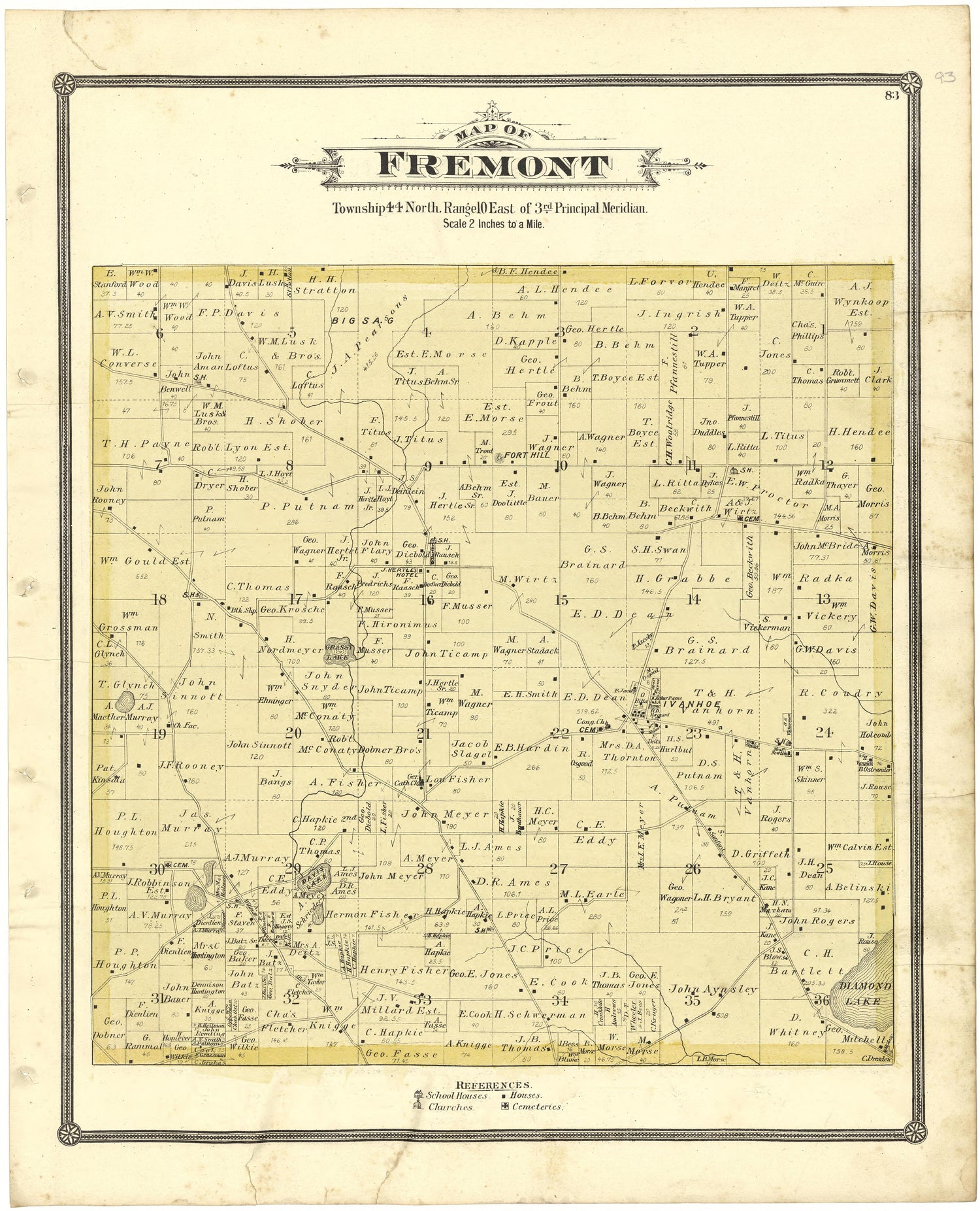 Map of Fremont from Illustrated Atlas of Lake County, Illinois : Containing Maps of Every Township In the County, With Village and City Plats : Also Maps of Michigan ... Texas, and Washington Territory : Compiled … 1885 by Relic Map Company