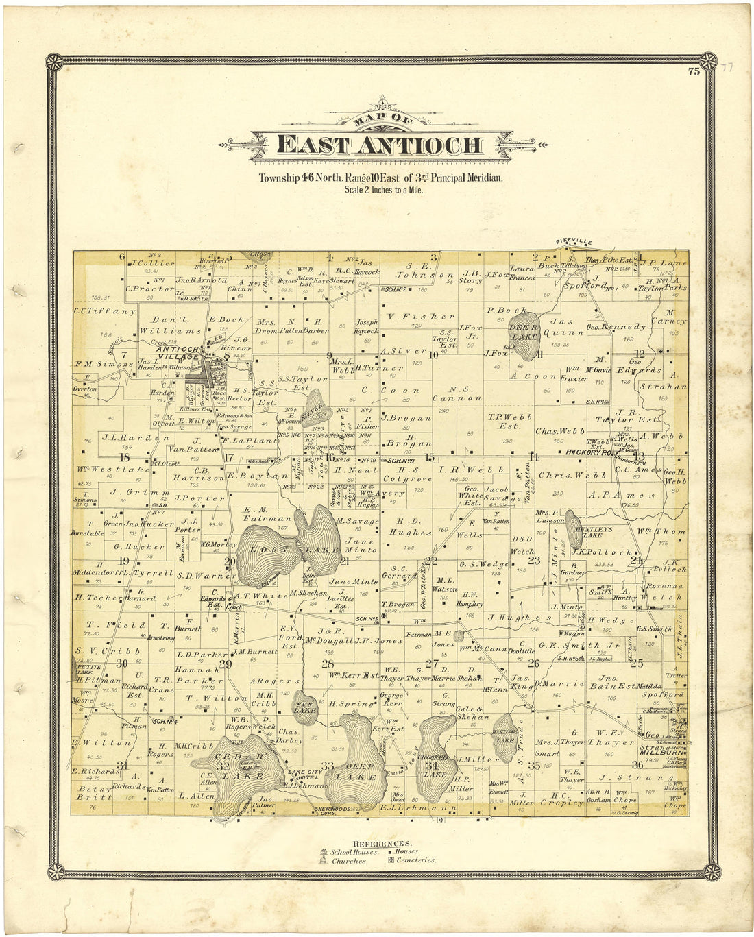 Map If East Antioch from Illustrated Atlas of Lake County, Illinois : Containing Maps of Every Township In the County, With Village and City Plats : Also Maps of Michigan ... Texas, and Washington Territory : Compiled … 1885 by Relic Map Company