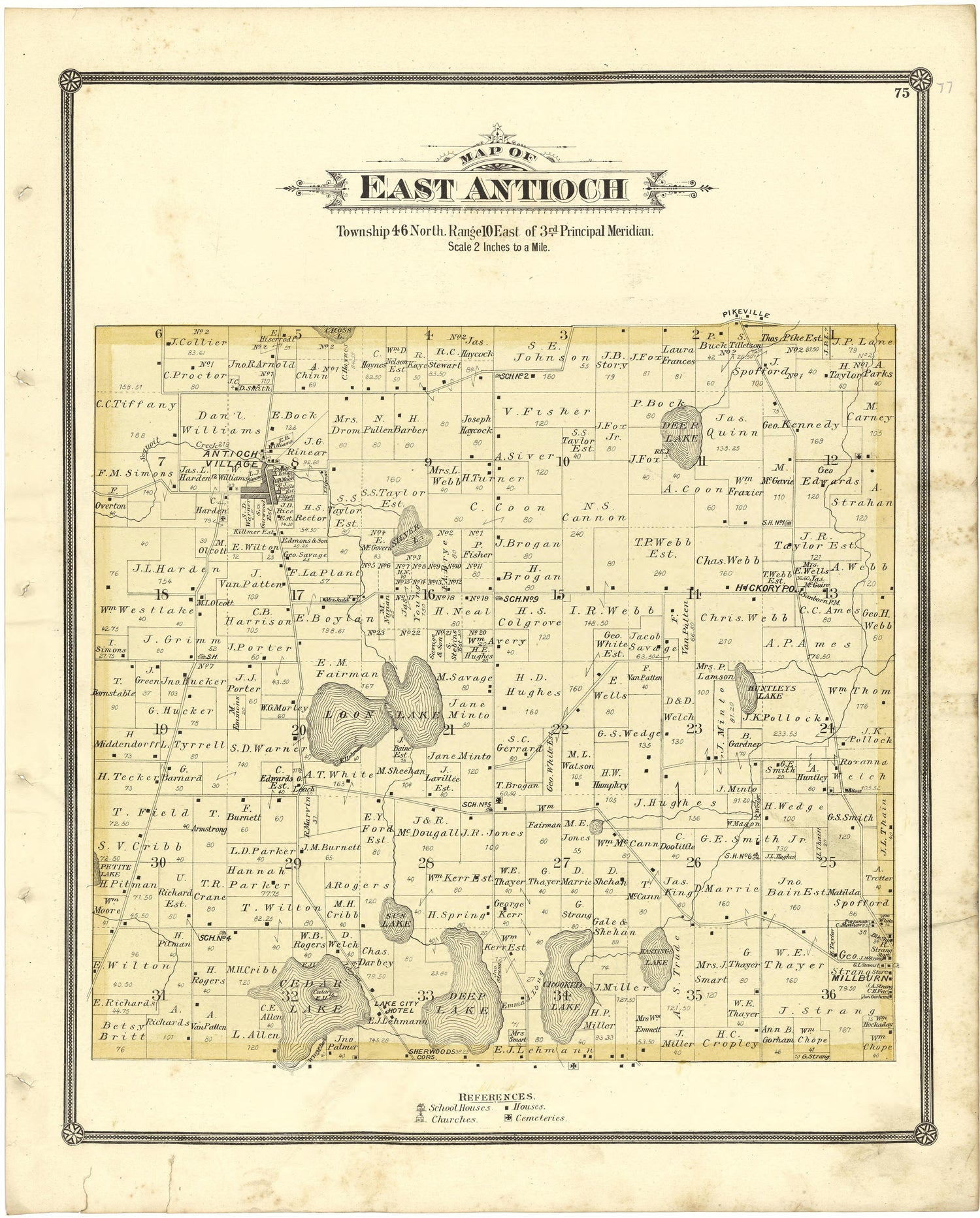 Map If East Antioch from Illustrated Atlas of Lake County, Illinois : Containing Maps of Every Township In the County, With Village and City Plats : Also Maps of Michigan ... Texas, and Washington Territory : Compiled … 1885 by Relic Map Company