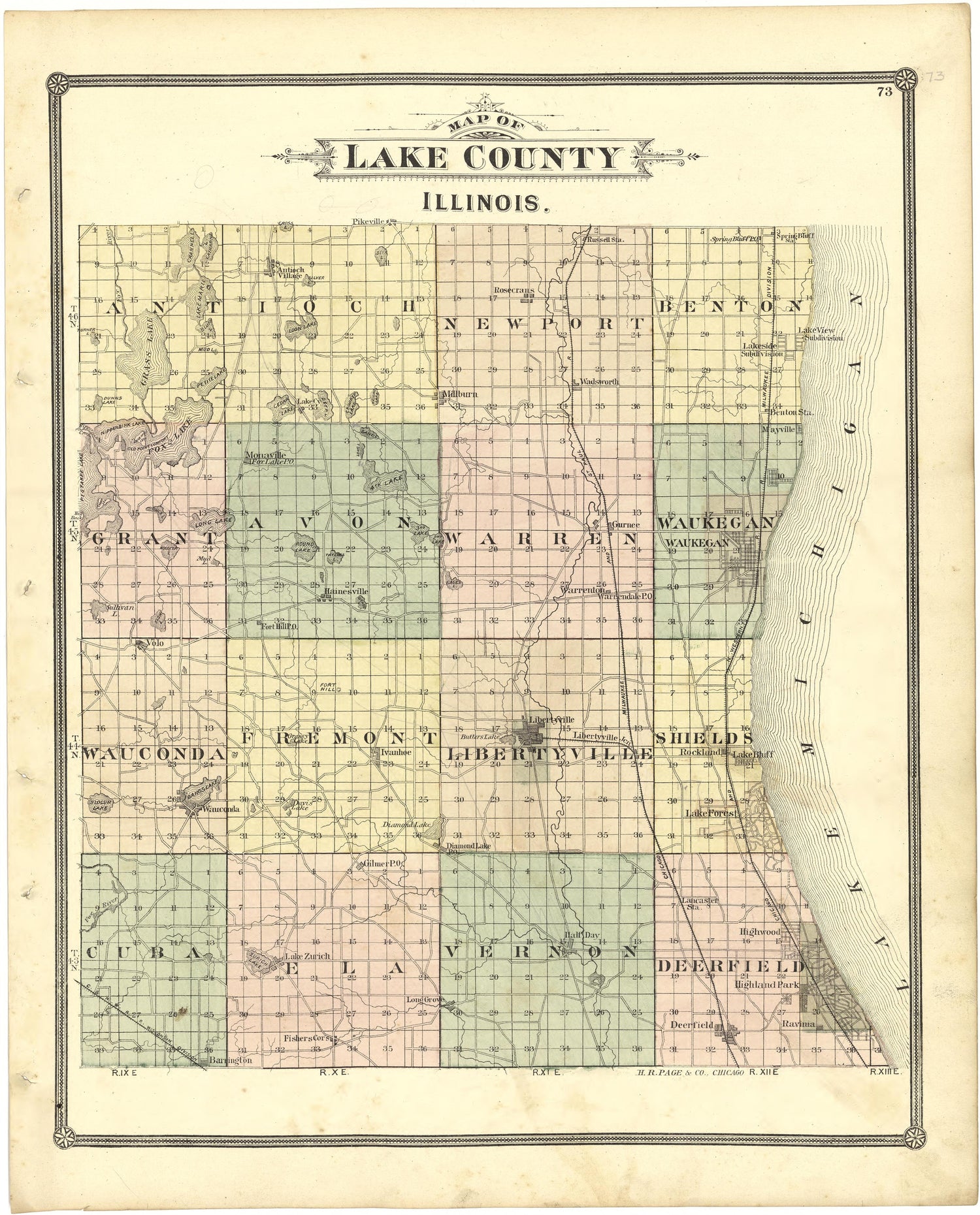 Map of Lake County, Illinois from Illustrated Atlas of Lake County, Illinois : Containing Maps of Every Township In the County, With Village and City Plats : Also Maps of Michigan ... Texas, and Washington Territory : Compiled … 1885 by Relic Map Company