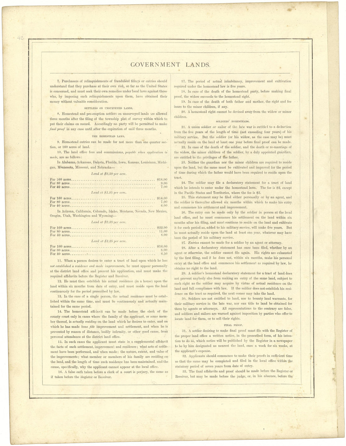 Government Lands from Illustrated Atlas of Lake County, Illinois : Containing Maps of Every Township In the County, With Village and City Plats : Also Maps of Michigan ... Texas, and Washington Territory : Compiled … 1885 by Relic Map Company