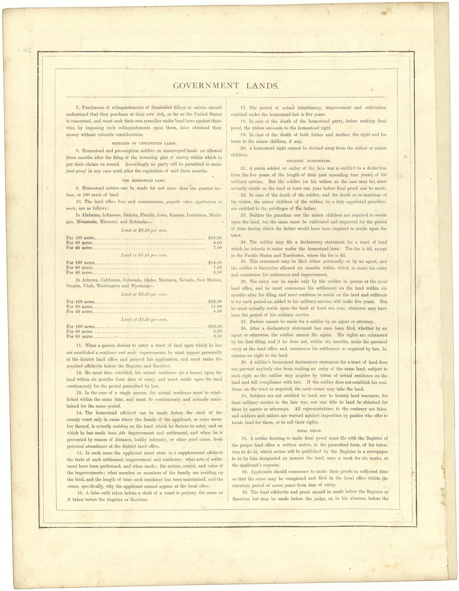 Government Lands from Illustrated Atlas of Lake County, Illinois : Containing Maps of Every Township In the County, With Village and City Plats : Also Maps of Michigan ... Texas, and Washington Territory : Compiled … 1885 by Relic Map Company