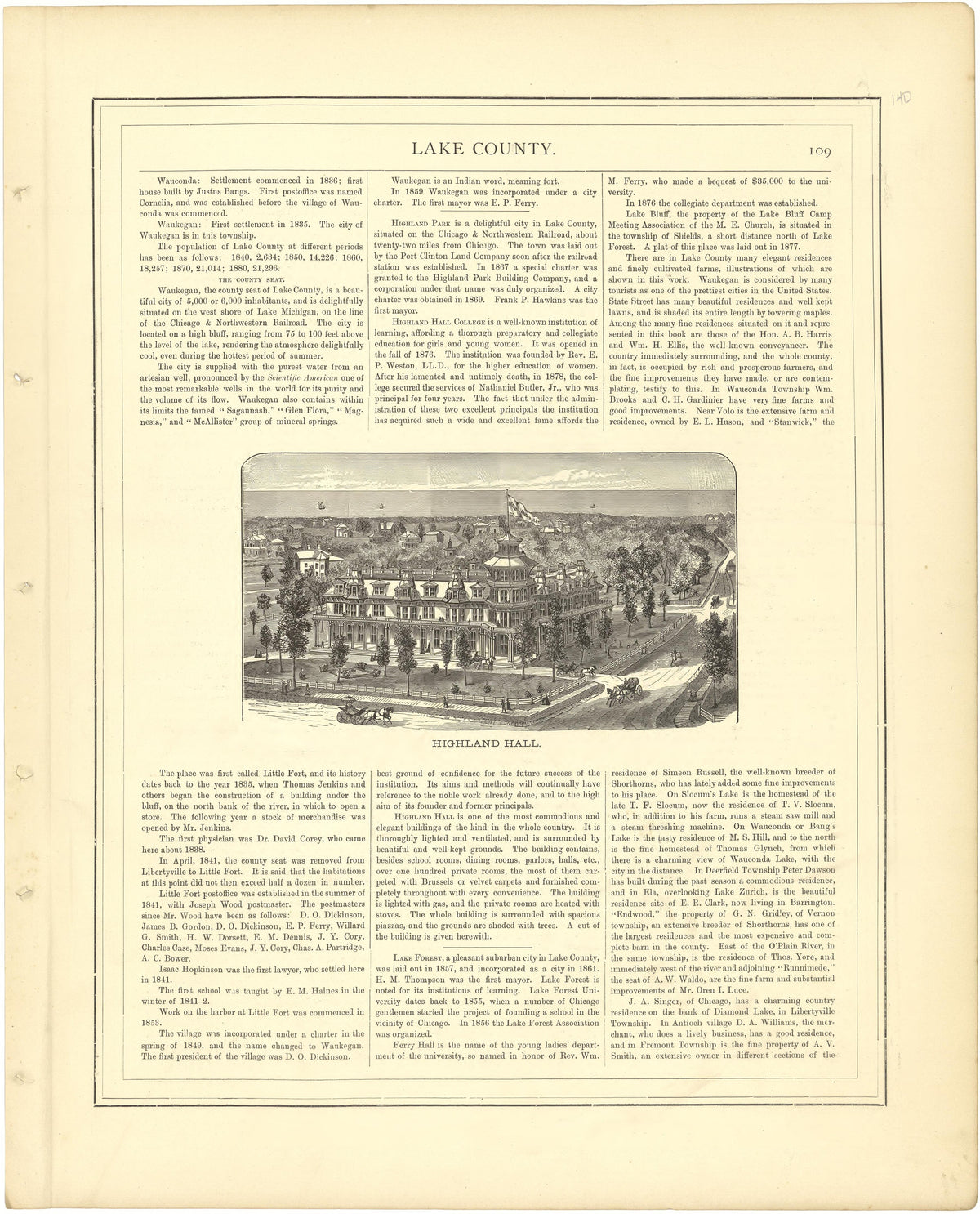 Lake County - Continued from Illustrated Atlas of Lake County, Illinois : Containing Maps of Every Township In the County, With Village and City Plats : Also Maps of Michigan ... Texas, and Washington Territory : Compiled … 1885 by Relic Map Company