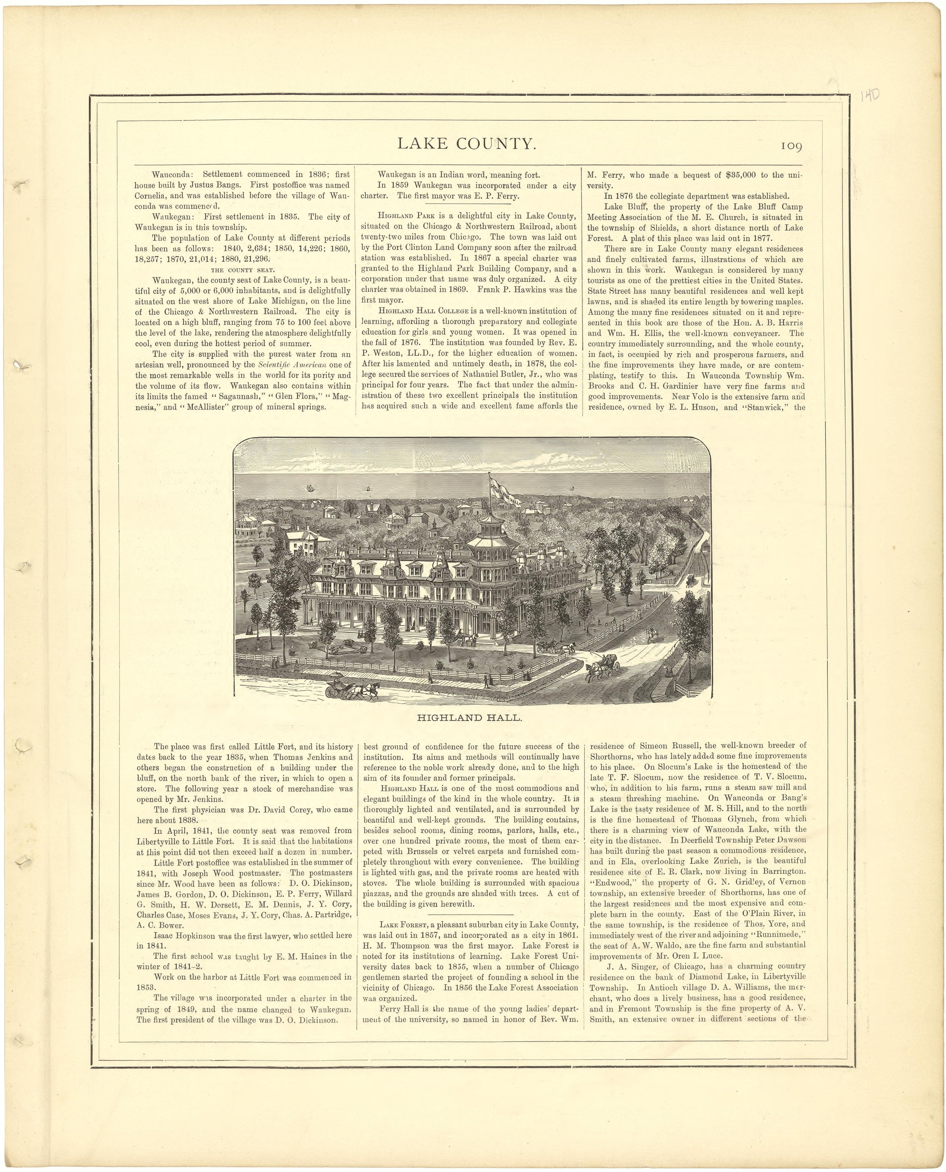 Lake County - Continued from Illustrated Atlas of Lake County, Illinois : Containing Maps of Every Township In the County, With Village and City Plats : Also Maps of Michigan ... Texas, and Washington Territory : Compiled … 1885 by Relic Map Company