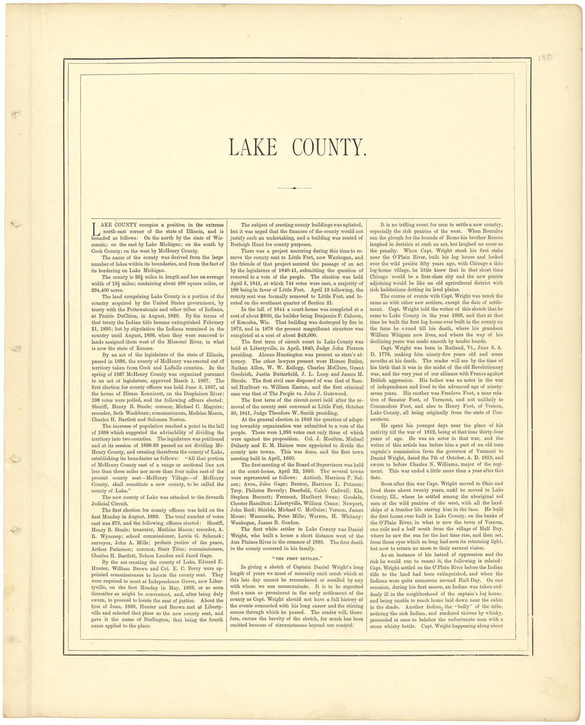 Lake County from Illustrated Atlas of Lake County, Illinois : Containing Maps of Every Township In the County, With Village and City Plats : Also Maps of Michigan ... Texas, and Washington Territory : Compiled … 1885 by Relic Map Company