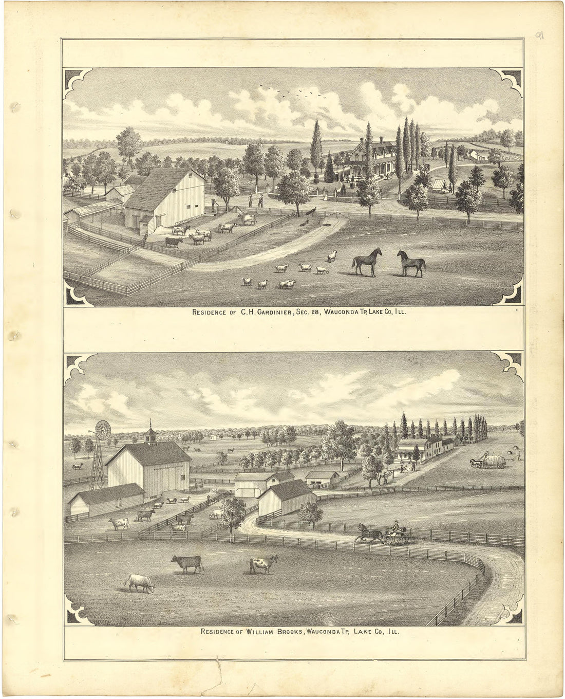 Illustrations - Residences from Illustrated Atlas of Lake County, Illinois : Containing Maps of Every Township In the County, With Village and City Plats : Also Maps of Michigan ... Texas, and Washington Territory : Compiled … 1885 by Relic Map Company