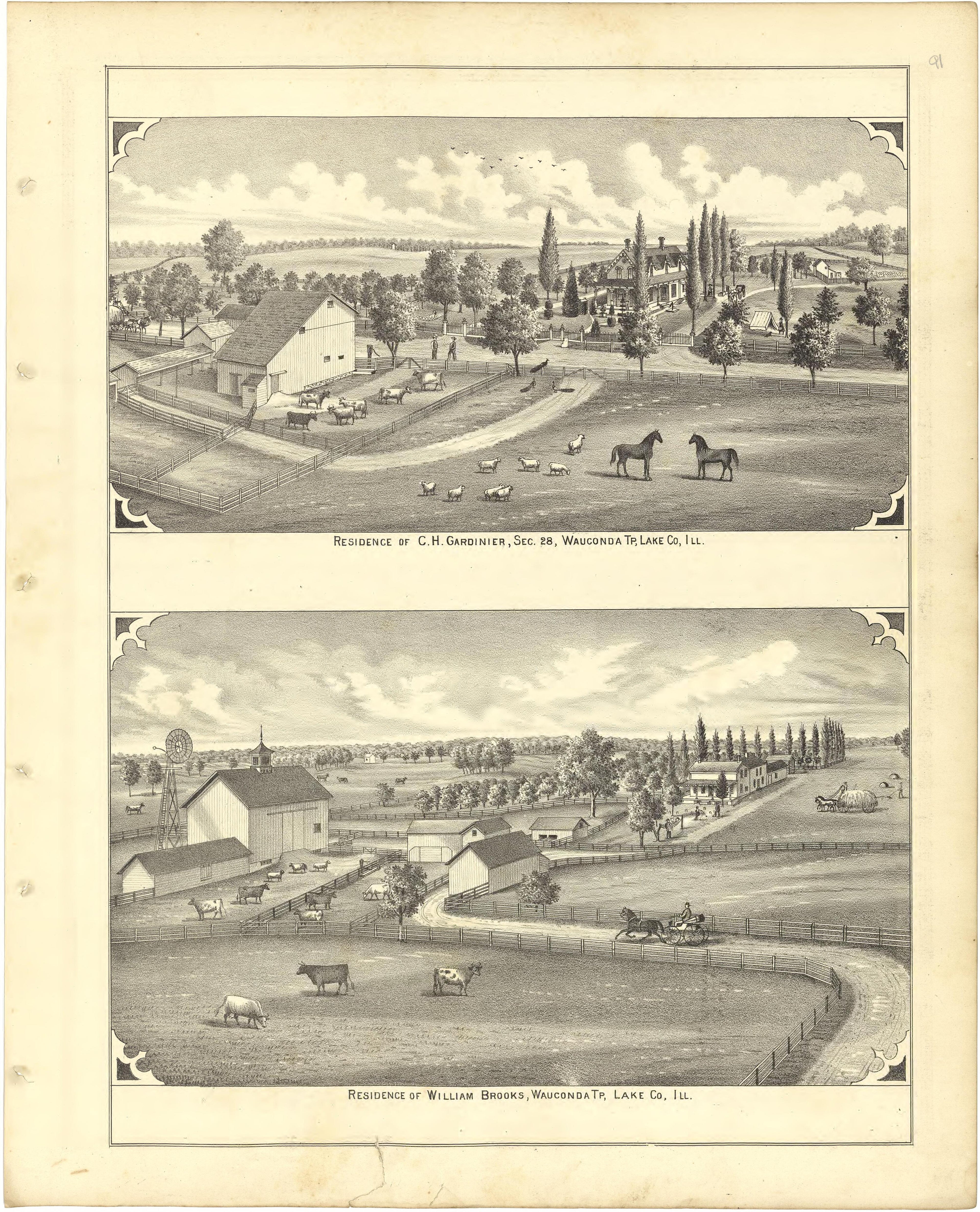 Illustrations - Residences from Illustrated Atlas of Lake County, Illinois : Containing Maps of Every Township In the County, With Village and City Plats : Also Maps of Michigan ... Texas, and Washington Territory : Compiled … 1885 by Relic Map Company