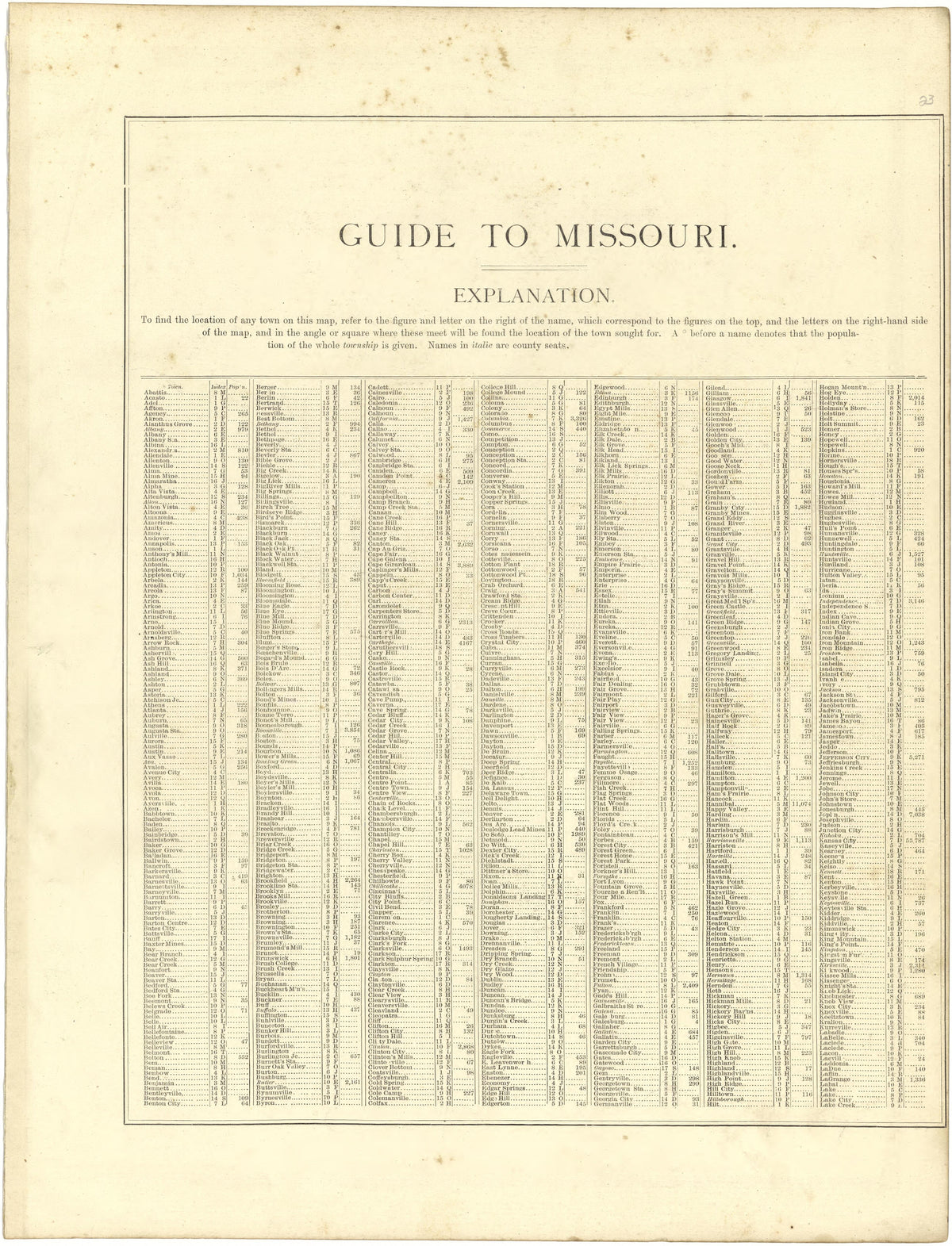 Guide to Missouri from Illustrated Atlas of Lake County, Illinois : Containing Maps of Every Township In the County, With Village and City Plats : Also Maps of Michigan ... Texas, and Washington Territory : Compiled … 1885 by Relic Map Company