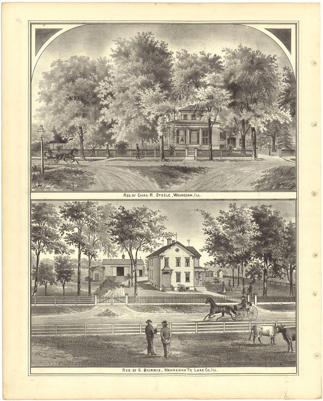 Illustrations - Residences from Illustrated Atlas of Lake County, Illinois : Containing Maps of Every Township In the County, With Village and City Plats : Also Maps of Michigan ... Texas, and Washington Territory : Compiled … 1885 by Relic Map Company
