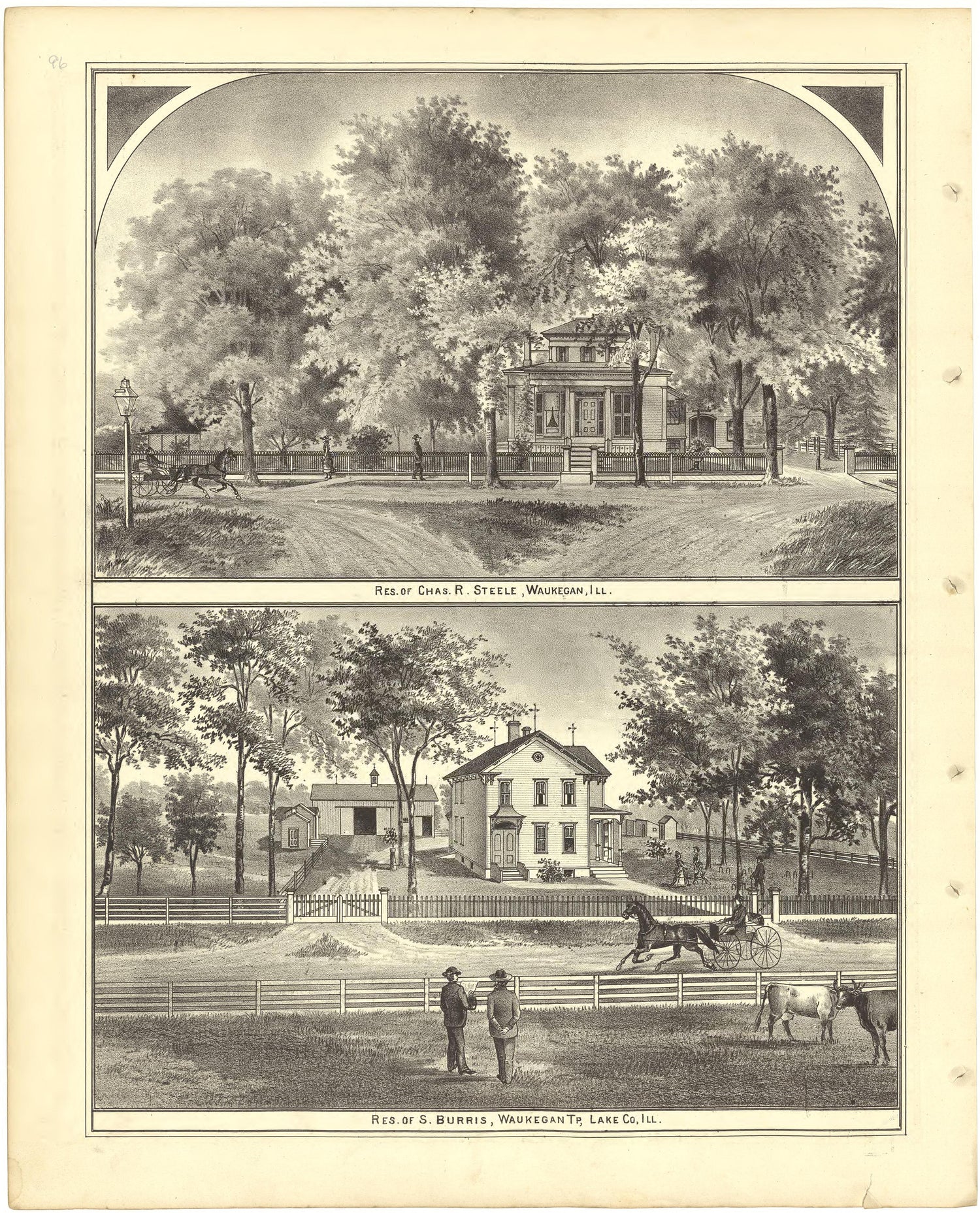 Illustrations - Residences from Illustrated Atlas of Lake County, Illinois : Containing Maps of Every Township In the County, With Village and City Plats : Also Maps of Michigan ... Texas, and Washington Territory : Compiled … 1885 by Relic Map Company