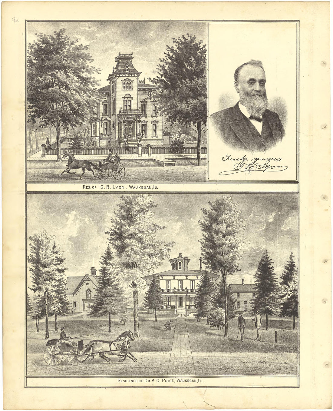 Illustrations - Residences from Illustrated Atlas of Lake County, Illinois : Containing Maps of Every Township In the County, With Village and City Plats : Also Maps of Michigan ... Texas, and Washington Territory : Compiled … 1885 by Relic Map Company