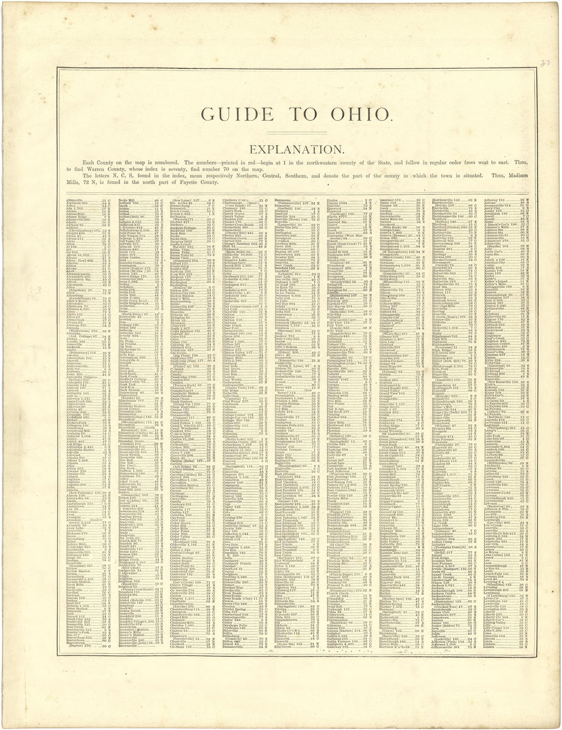 Guide to Ohio from Illustrated Atlas of Lake County, Illinois : Containing Maps of Every Township In the County, With Village and City Plats : Also Maps of Michigan ... Texas, and Washington Territory : Compiled … 1885 by Relic Map Company