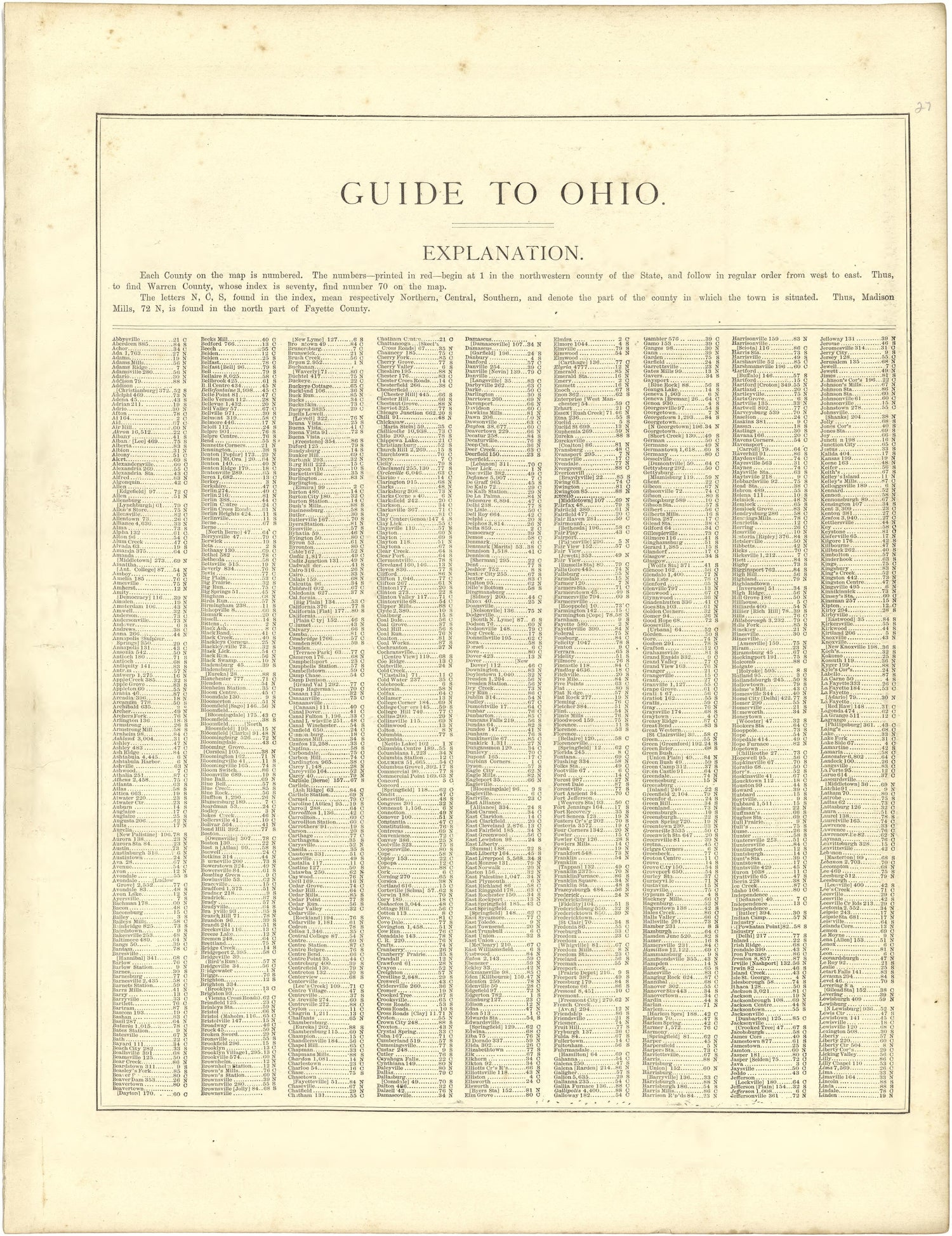 Guide to Ohio from Illustrated Atlas of Lake County, Illinois : Containing Maps of Every Township In the County, With Village and City Plats : Also Maps of Michigan ... Texas, and Washington Territory : Compiled … 1885 by Relic Map Company