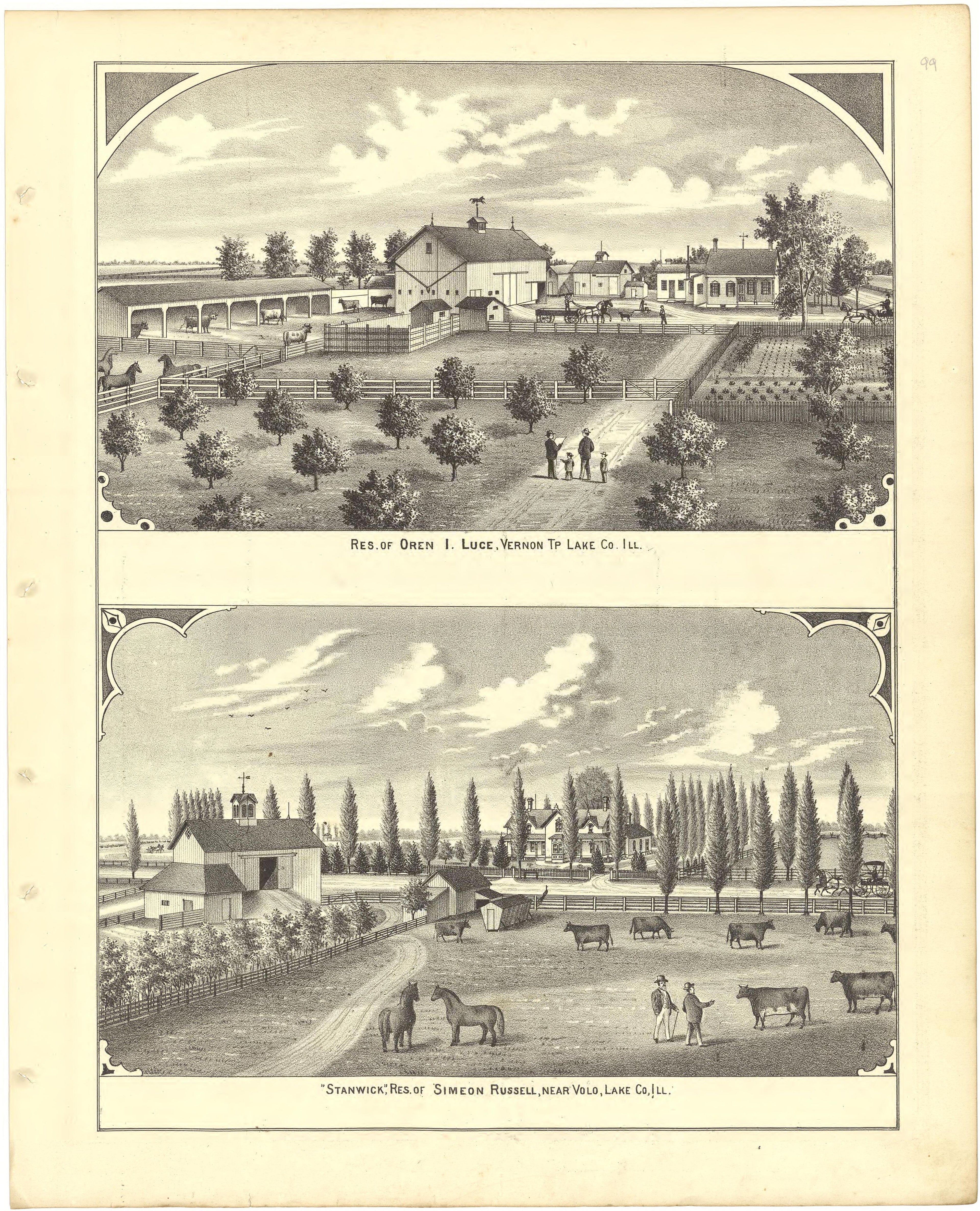 Illustrations - Residences from Illustrated Atlas of Lake County, Illinois : Containing Maps of Every Township In the County, With Village and City Plats : Also Maps of Michigan ... Texas, and Washington Territory : Compiled … 1885 by Relic Map Company