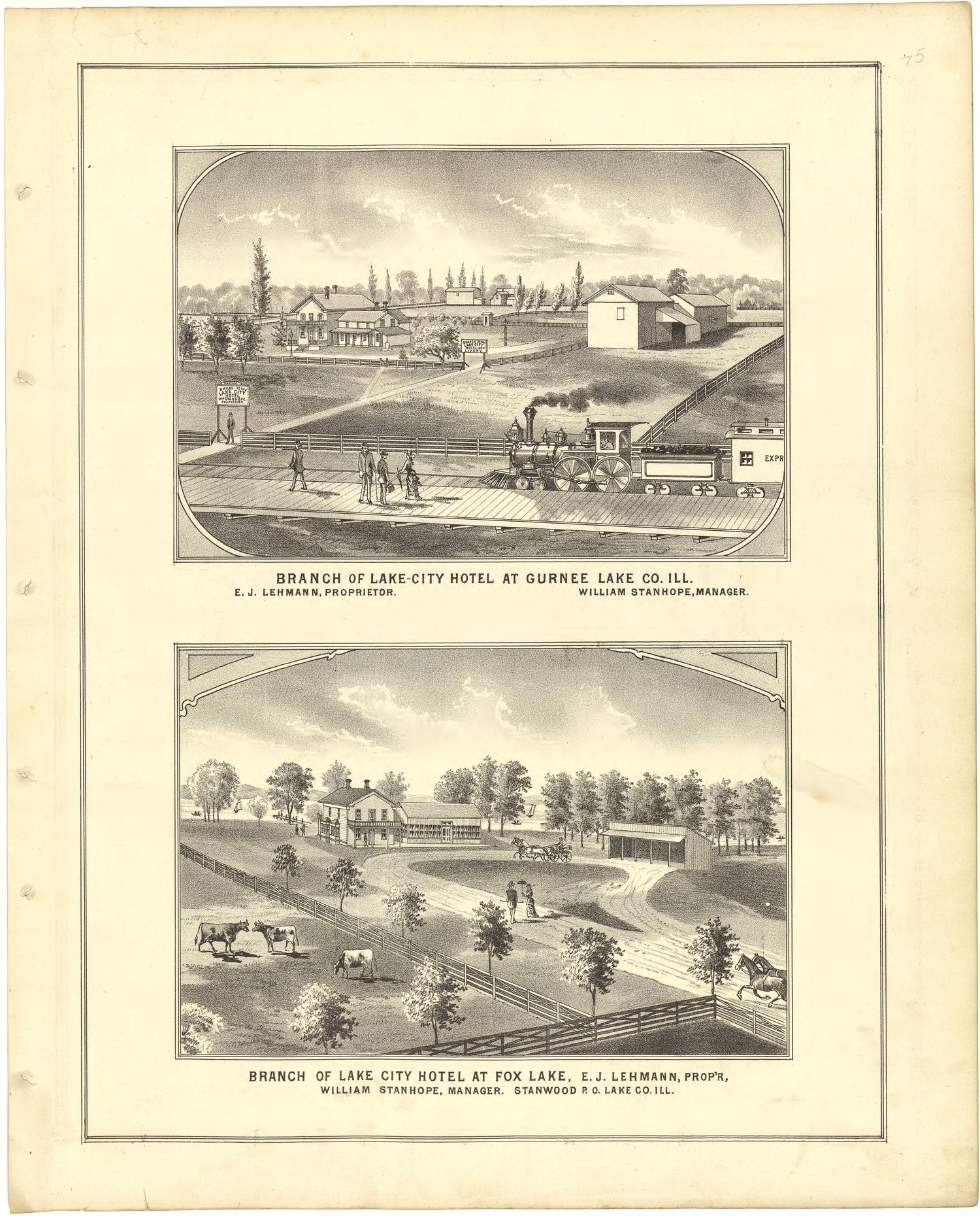 Illustrations from Illustrated Atlas of Lake County, Illinois : Containing Maps of Every Township In the County, With Village and City Plats : Also Maps of Michigan ... Texas, and Washington Territory : Compiled … 1885 by Relic Map Company