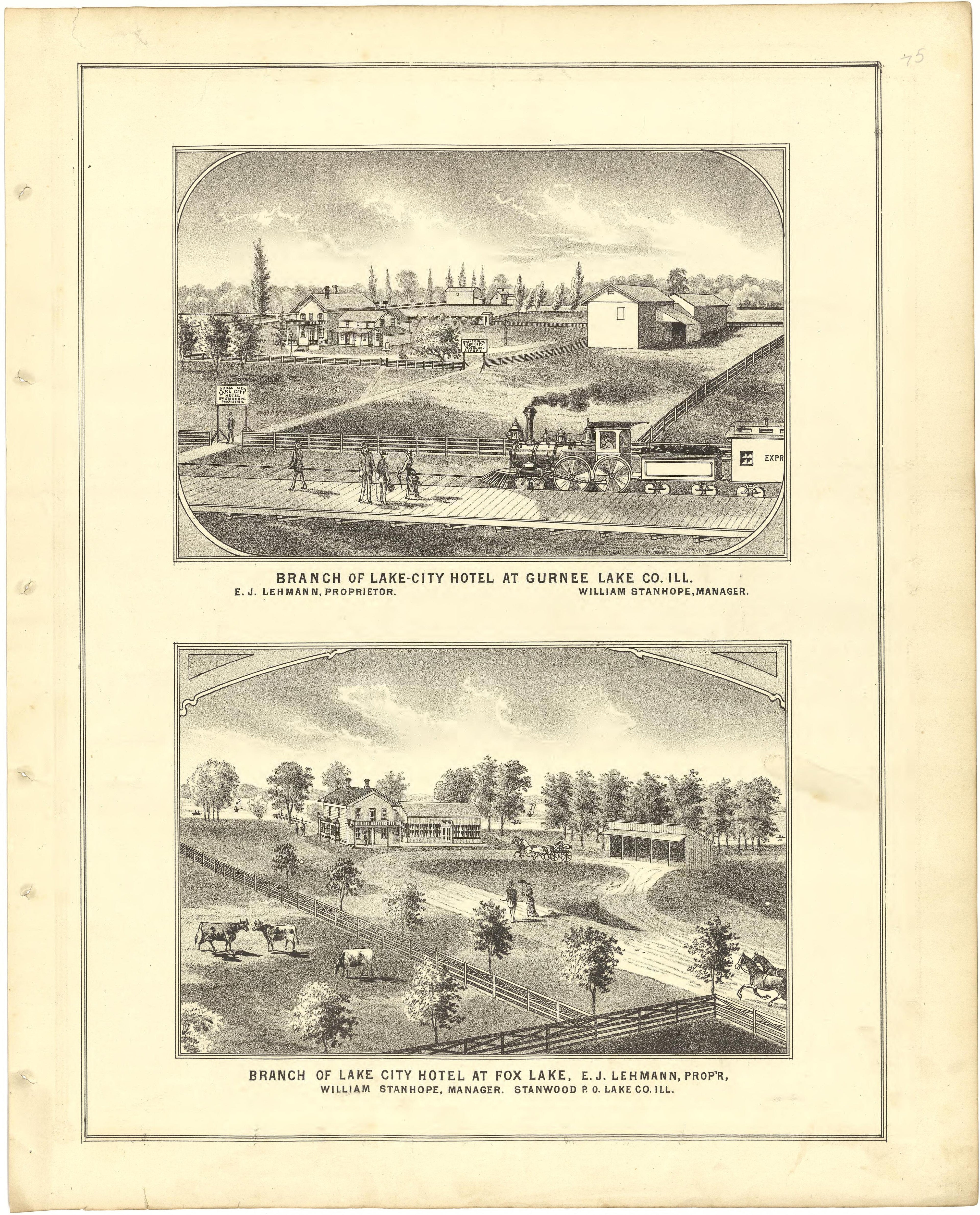 Illustrations from Illustrated Atlas of Lake County, Illinois : Containing Maps of Every Township In the County, With Village and City Plats : Also Maps of Michigan ... Texas, and Washington Territory : Compiled … 1885 by Relic Map Company