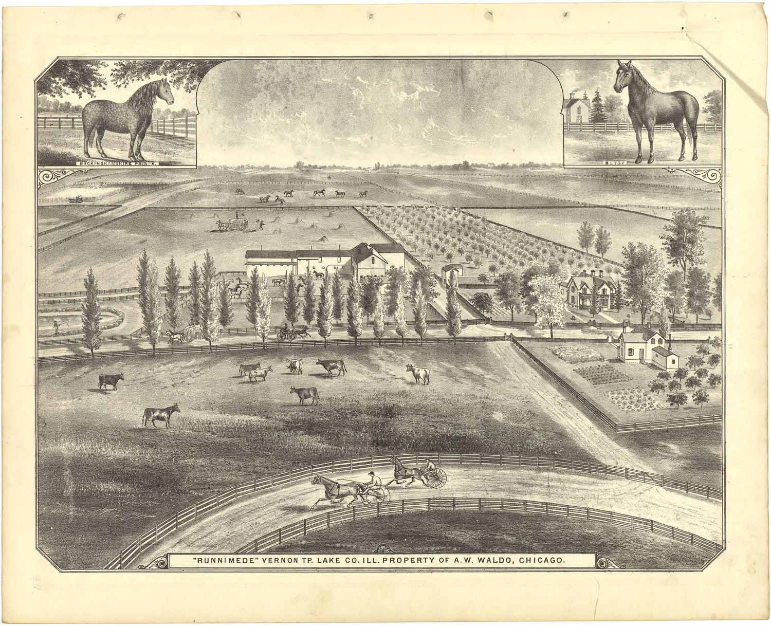 Illustration - Runnimede Vernon TP. Lake County Ill. Property of A.W. Waldo from Illustrated Atlas of Lake County, Illinois : Containing Maps of Every Township In the County, With Village and City Plats : Also Maps of Michigan ... Texas, and Washingto... by Relic Map Company