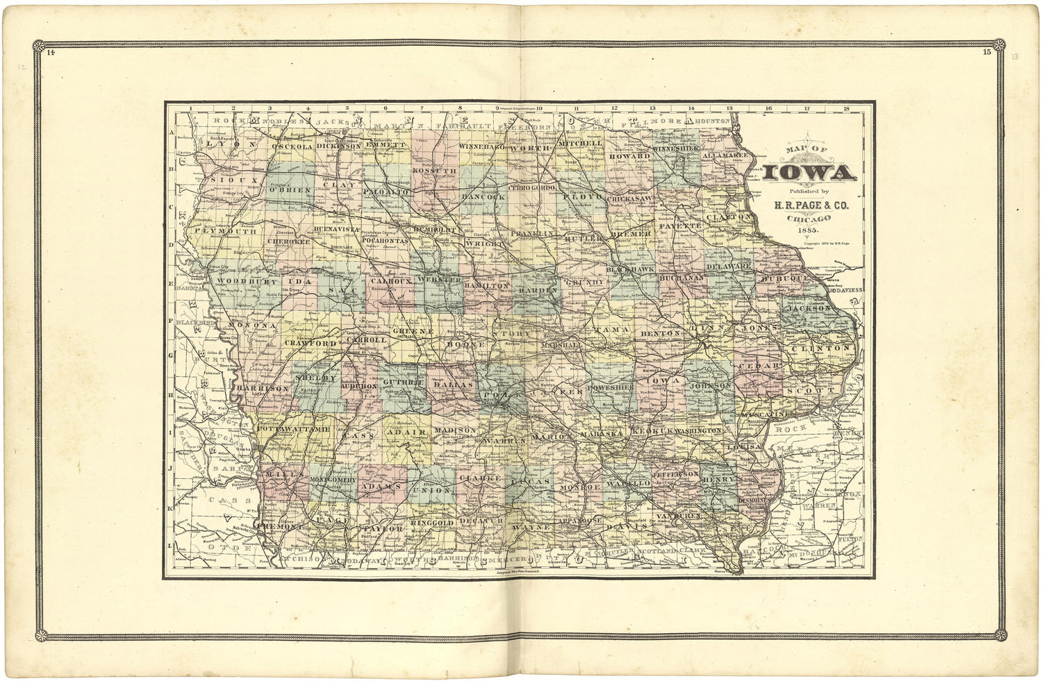 Map of Iowa from Illustrated Atlas of Lake County, Illinois : Containing Maps of Every Township In the County, With Village and City Plats : Also Maps of Michigan ... Texas, and Washington Territory : Compiled … 1885 by Relic Map Company