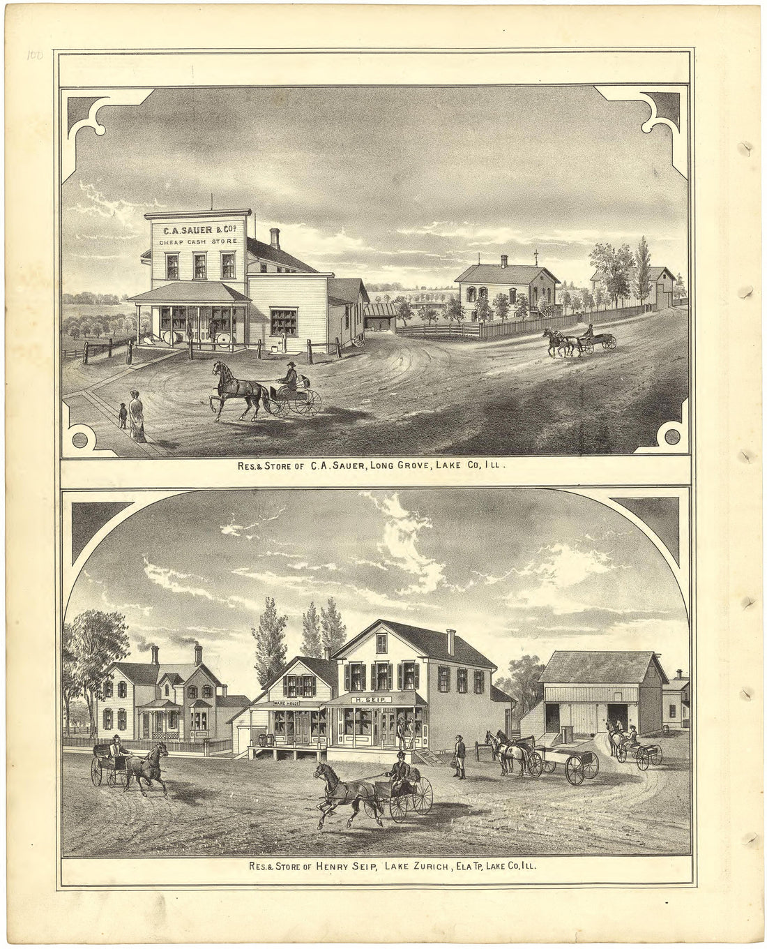 Illustrations - Residences from Illustrated Atlas of Lake County, Illinois : Containing Maps of Every Township In the County, With Village and City Plats : Also Maps of Michigan ... Texas, and Washington Territory : Compiled … 1885 by Relic Map Company