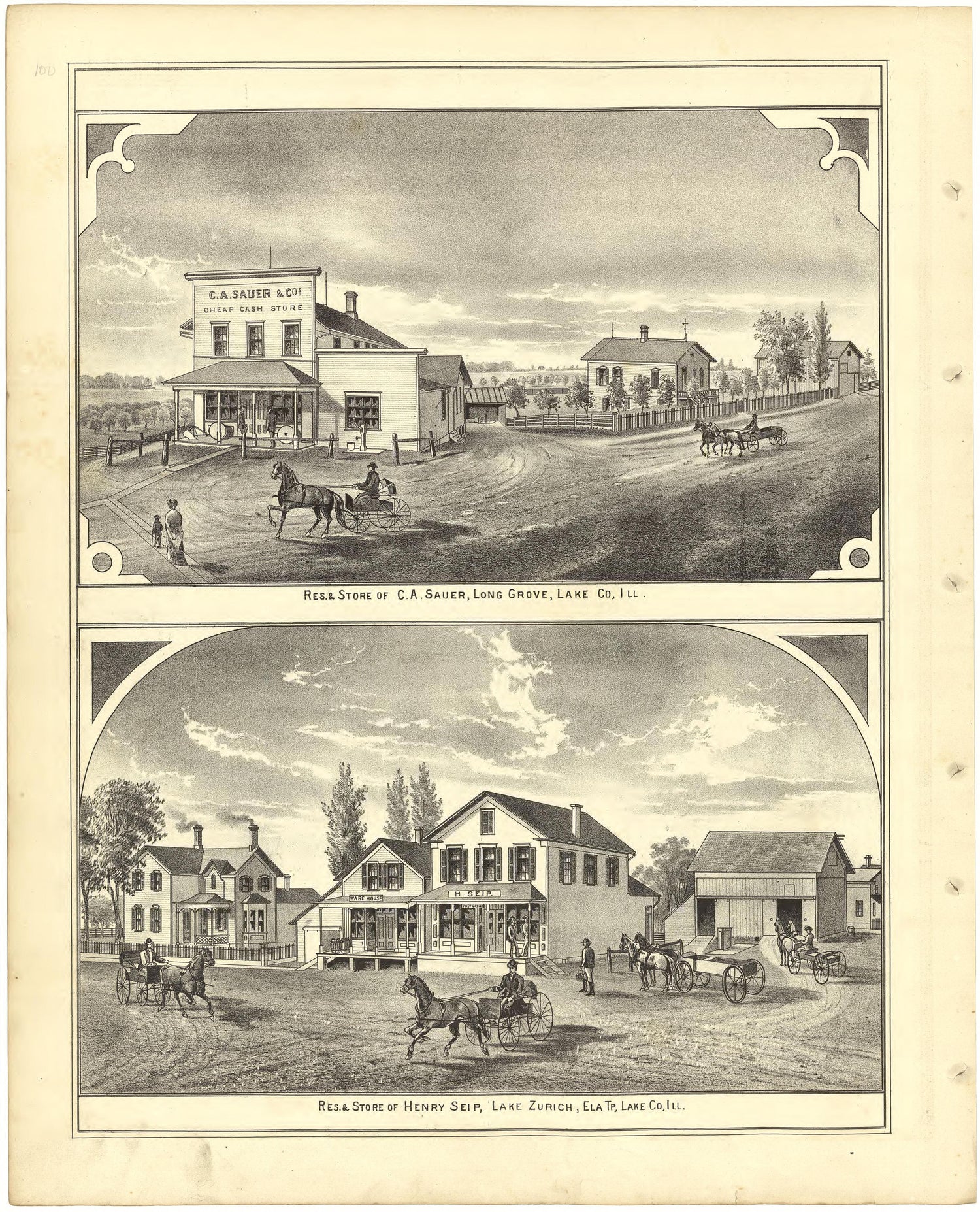 Illustrations - Residences from Illustrated Atlas of Lake County, Illinois : Containing Maps of Every Township In the County, With Village and City Plats : Also Maps of Michigan ... Texas, and Washington Territory : Compiled … 1885 by Relic Map Company