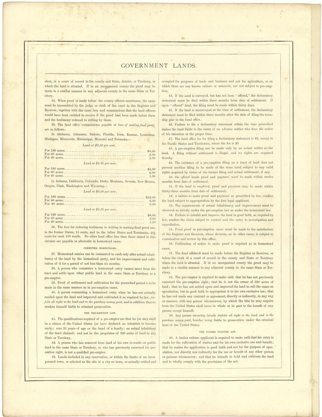 Government Lands from Illustrated Atlas of Lake County, Illinois : Containing Maps of Every Township In the County, With Village and City Plats : Also Maps of Michigan ... Texas, and Washington Territory : Compiled … 1885 by Relic Map Company