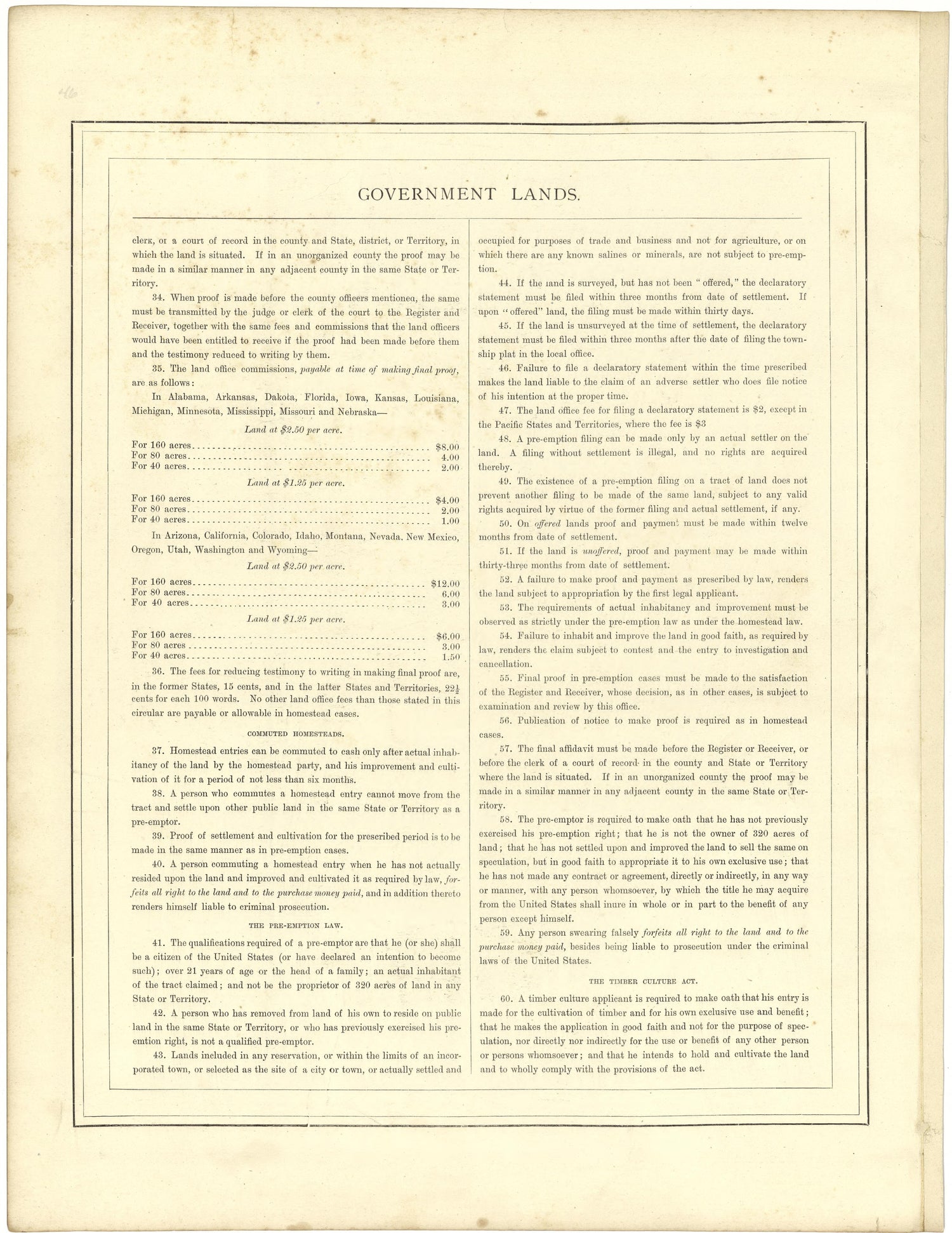 Government Lands from Illustrated Atlas of Lake County, Illinois : Containing Maps of Every Township In the County, With Village and City Plats : Also Maps of Michigan ... Texas, and Washington Territory : Compiled … 1885 by Relic Map Company