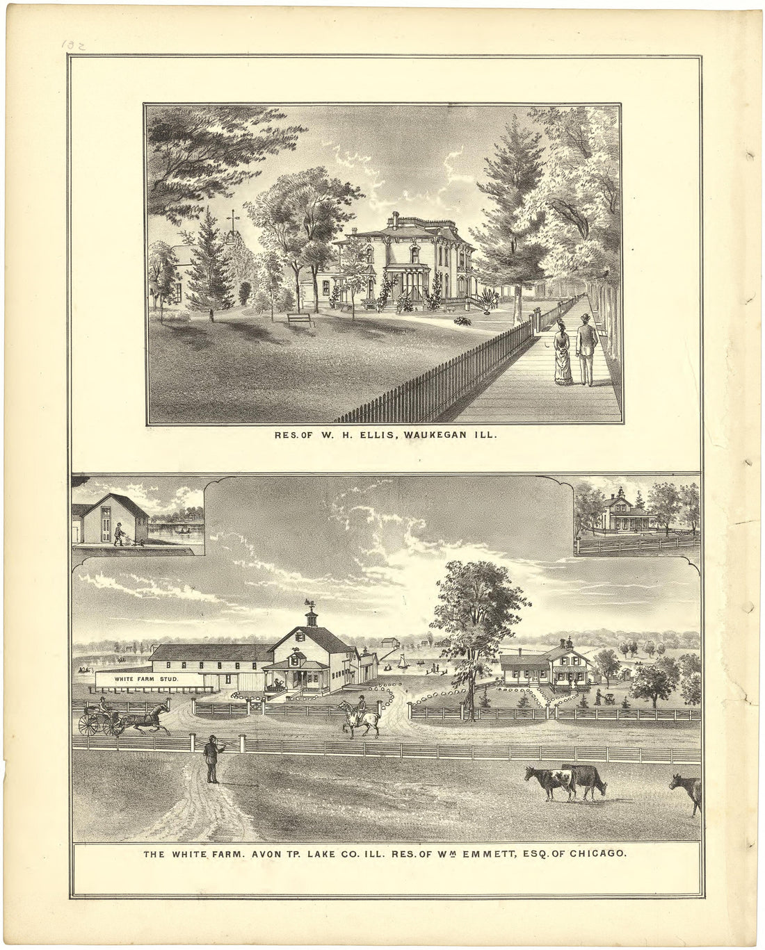 Illustrations - Residences from Illustrated Atlas of Lake County, Illinois : Containing Maps of Every Township In the County, With Village and City Plats : Also Maps of Michigan ... Texas, and Washington Territory : Compiled … 1885 by Relic Map Company