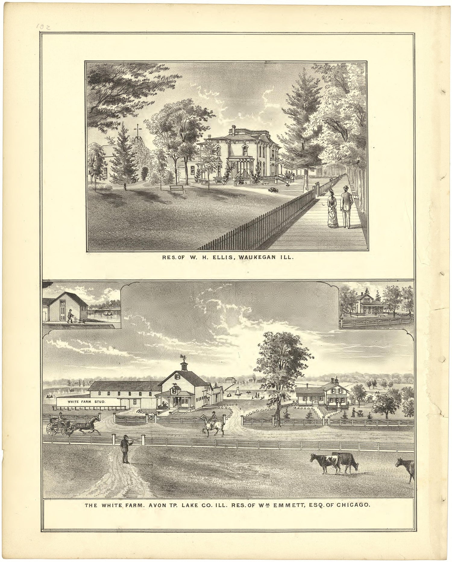 Illustrations - Residences from Illustrated Atlas of Lake County, Illinois : Containing Maps of Every Township In the County, With Village and City Plats : Also Maps of Michigan ... Texas, and Washington Territory : Compiled … 1885 by Relic Map Company