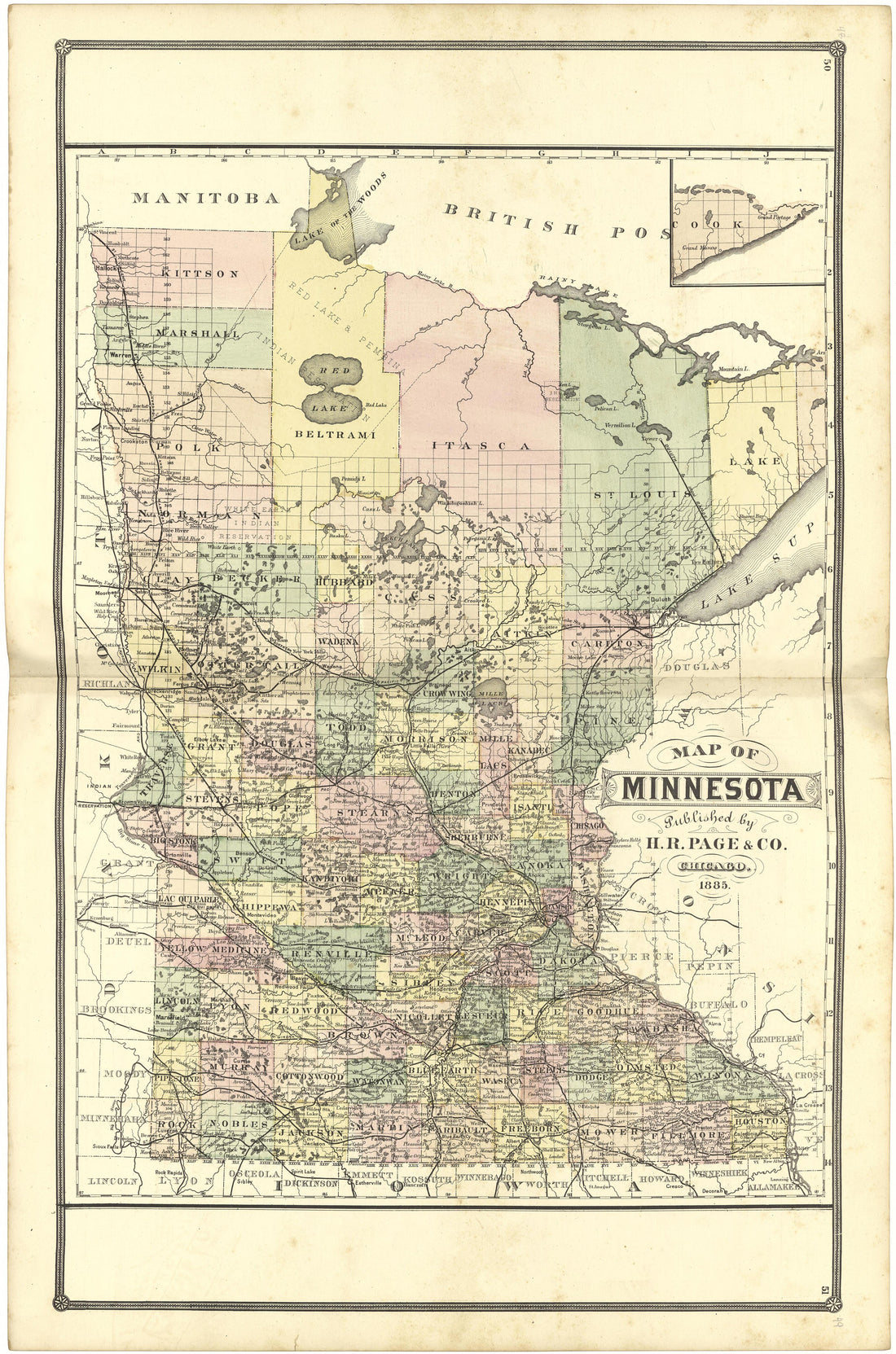 Map of Minnesota from Illustrated Atlas of Lake County, Illinois : Containing Maps of Every Township In the County, With Village and City Plats : Also Maps of Michigan ... Texas, and Washington Territory : Compiled … 1885 by Relic Map Company
