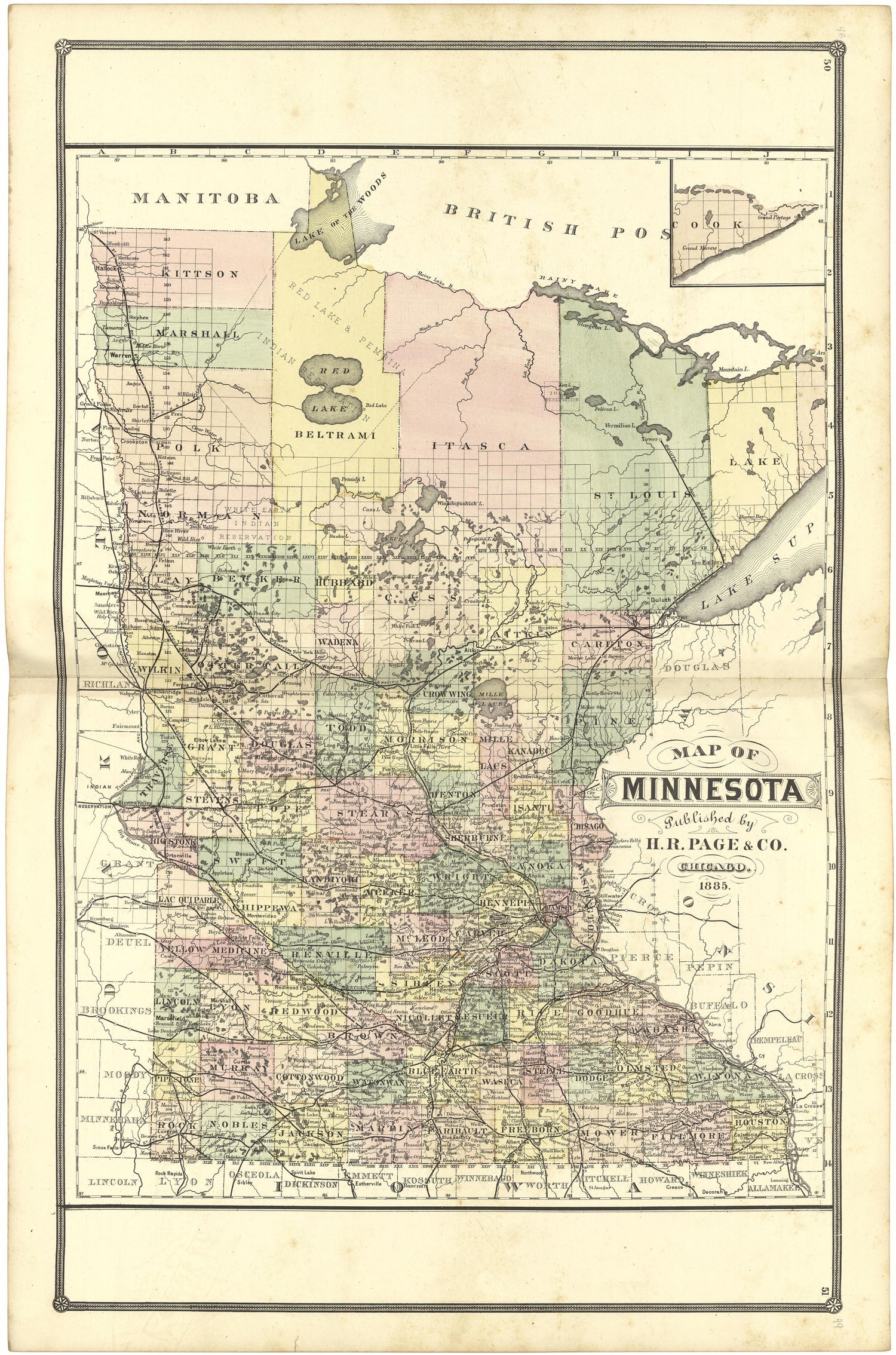 Map of Minnesota from Illustrated Atlas of Lake County, Illinois : Containing Maps of Every Township In the County, With Village and City Plats : Also Maps of Michigan ... Texas, and Washington Territory : Compiled … 1885 by Relic Map Company