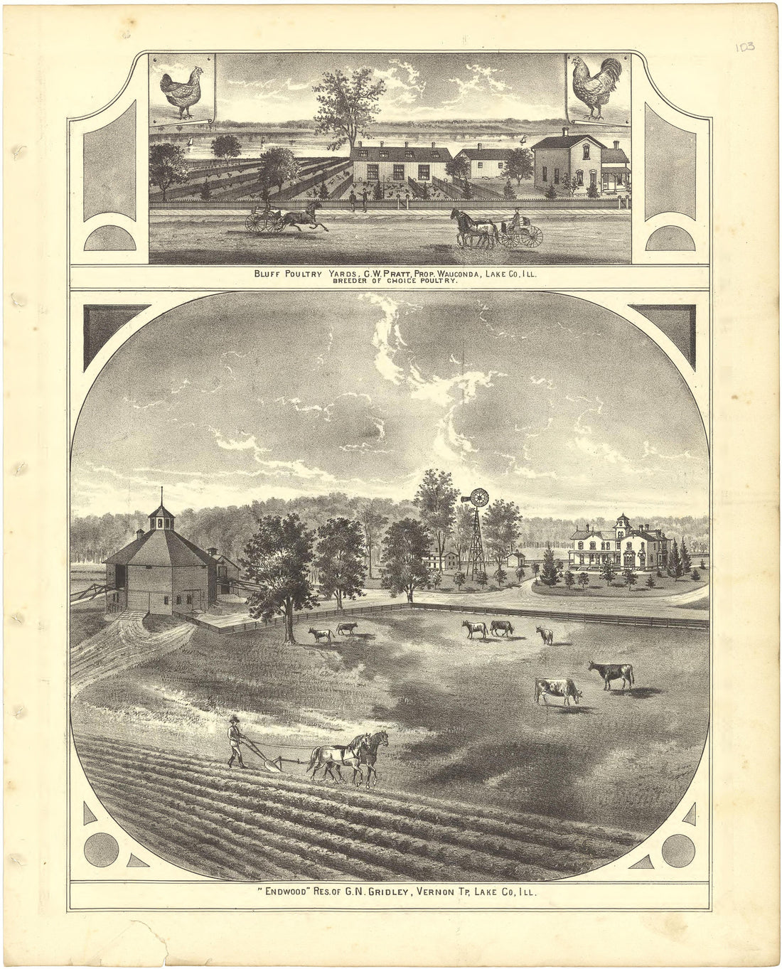 Illustrations - Residences from Illustrated Atlas of Lake County, Illinois : Containing Maps of Every Township In the County, With Village and City Plats : Also Maps of Michigan ... Texas, and Washington Territory : Compiled … 1885 by Relic Map Company