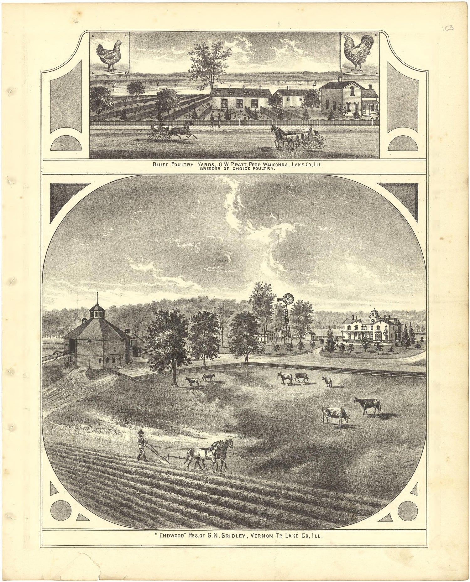 Illustrations - Residences from Illustrated Atlas of Lake County, Illinois : Containing Maps of Every Township In the County, With Village and City Plats : Also Maps of Michigan ... Texas, and Washington Territory : Compiled … 1885 by Relic Map Company