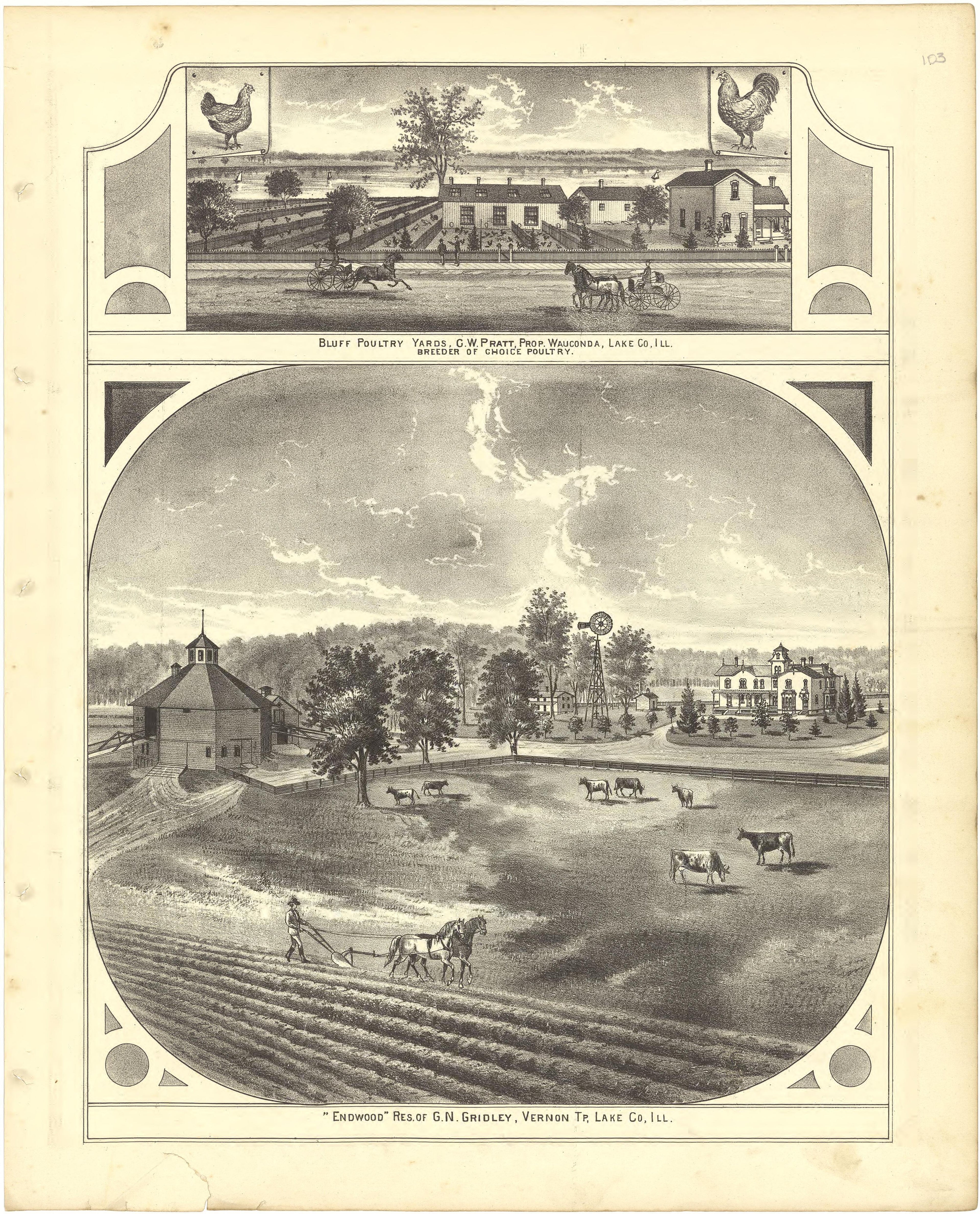 Illustrations - Residences from Illustrated Atlas of Lake County, Illinois : Containing Maps of Every Township In the County, With Village and City Plats : Also Maps of Michigan ... Texas, and Washington Territory : Compiled … 1885 by Relic Map Company