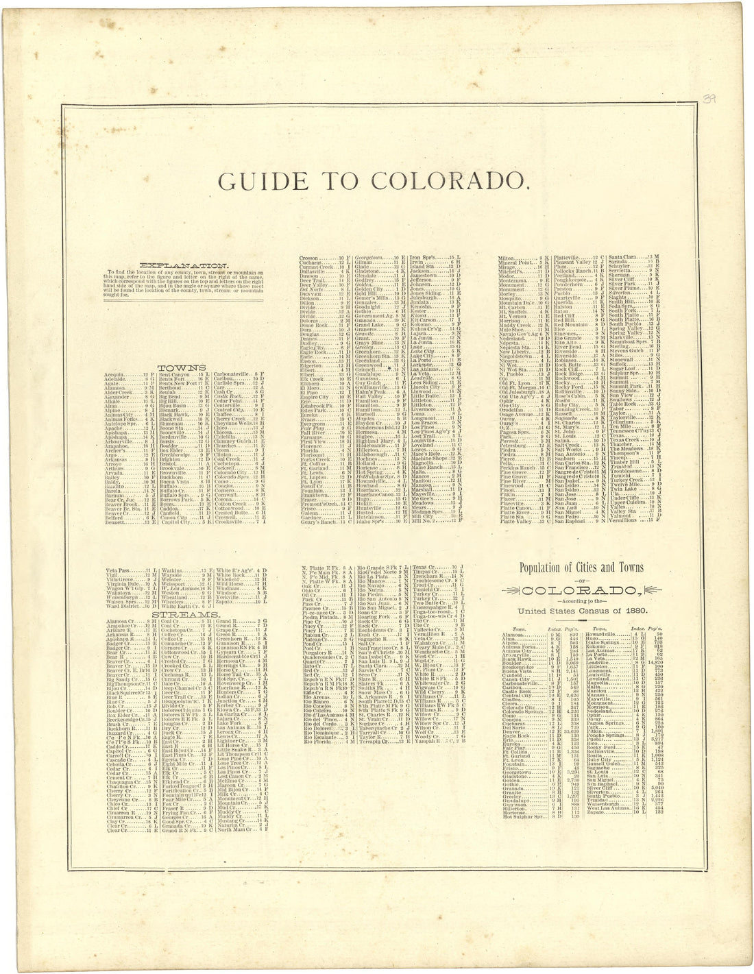 Guide to Colorado from Illustrated Atlas of Lake County, Illinois : Containing Maps of Every Township In the County, With Village and City Plats : Also Maps of Michigan ... Texas, and Washington Territory : Compiled … 1885 by Relic Map Company