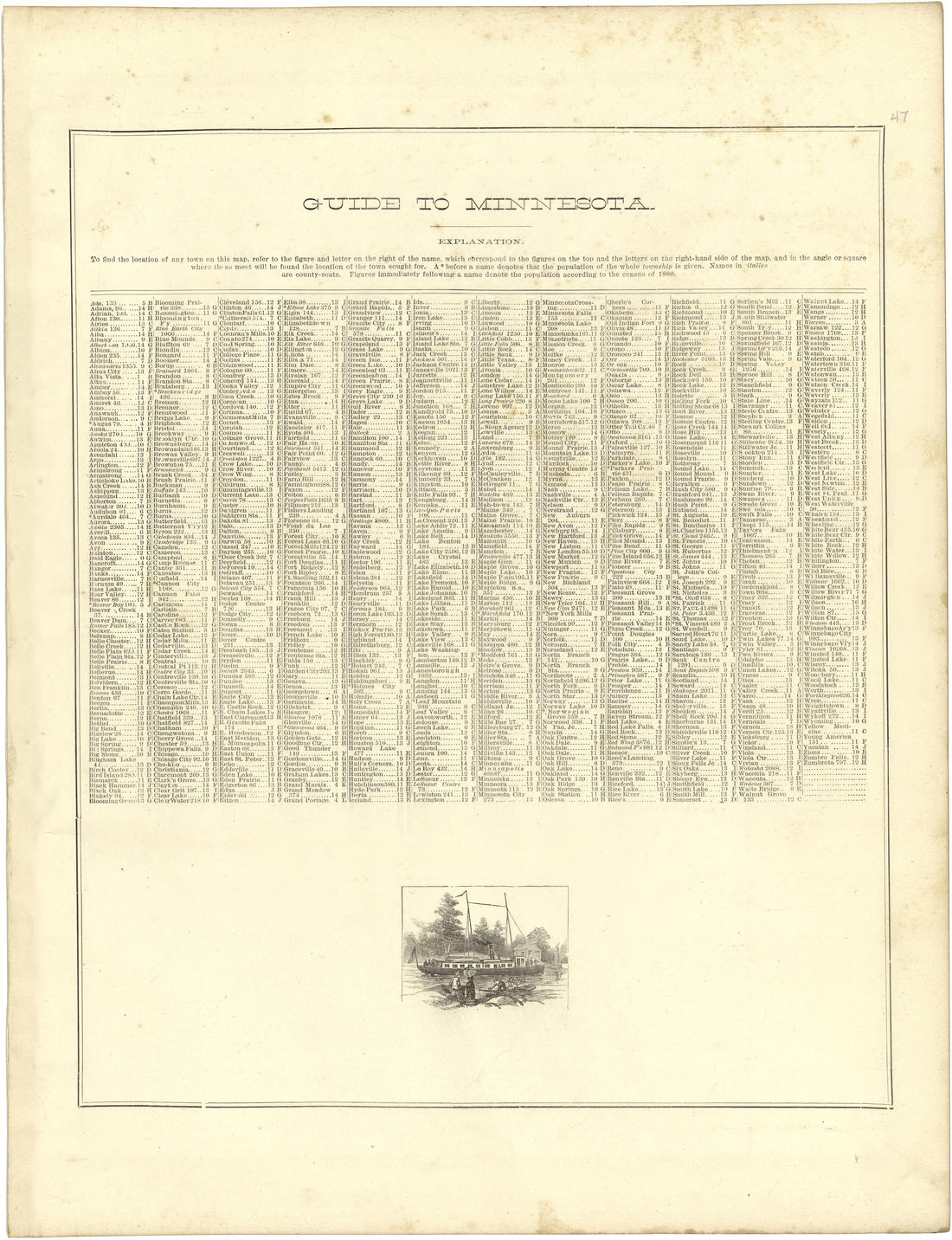 Guide to Minnesota from Illustrated Atlas of Lake County, Illinois : Containing Maps of Every Township In the County, With Village and City Plats : Also Maps of Michigan ... Texas, and Washington Territory : Compiled … 1885 by Relic Map Company