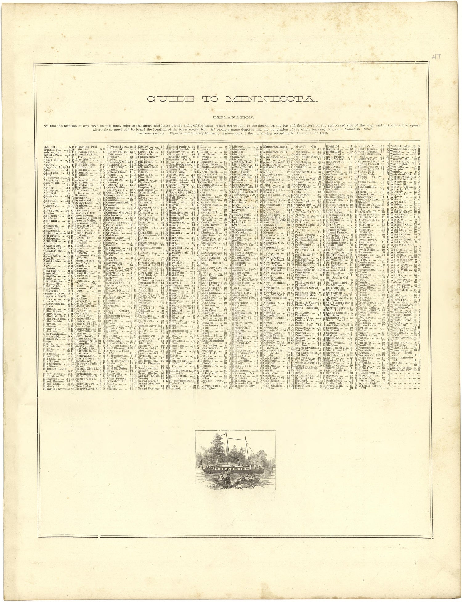 Guide to Minnesota from Illustrated Atlas of Lake County, Illinois : Containing Maps of Every Township In the County, With Village and City Plats : Also Maps of Michigan ... Texas, and Washington Territory : Compiled … 1885 by Relic Map Company