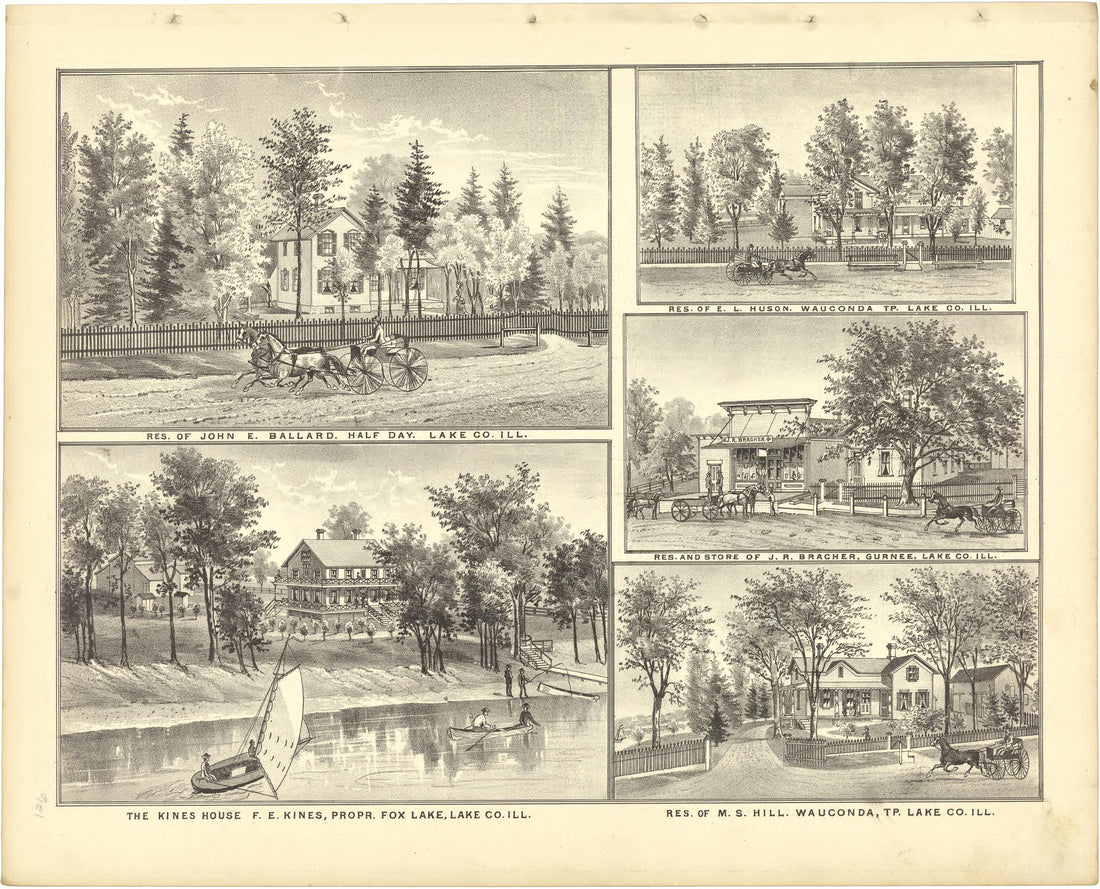 Illustrations - Residences from Illustrated Atlas of Lake County, Illinois : Containing Maps of Every Township In the County, With Village and City Plats : Also Maps of Michigan ... Texas, and Washington Territory : Compiled … 1885 by Relic Map Company