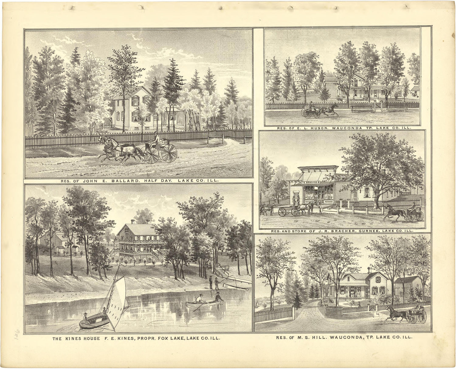 Illustrations - Residences from Illustrated Atlas of Lake County, Illinois : Containing Maps of Every Township In the County, With Village and City Plats : Also Maps of Michigan ... Texas, and Washington Territory : Compiled … 1885 by Relic Map Company