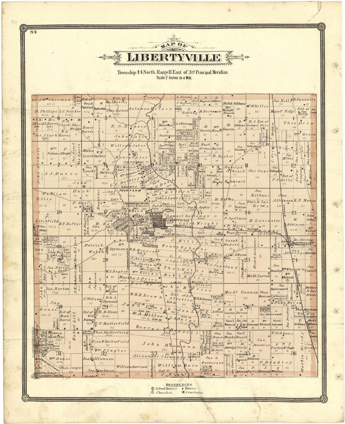 Map of Libertyville from Illustrated Atlas of Lake County, Illinois : Containing Maps of Every Township In the County, With Village and City Plats : Also Maps of Michigan ... Texas, and Washington Territory : Compiled … 1885 by Relic Map Company