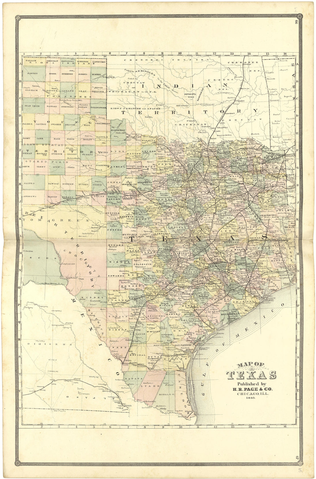 Map of Texas from Illustrated Atlas of Lake County, Illinois : Containing Maps of Every Township In the County, With Village and City Plats : Also Maps of Michigan ... Texas, and Washington Territory : Compiled … 1885 by Relic Map Company