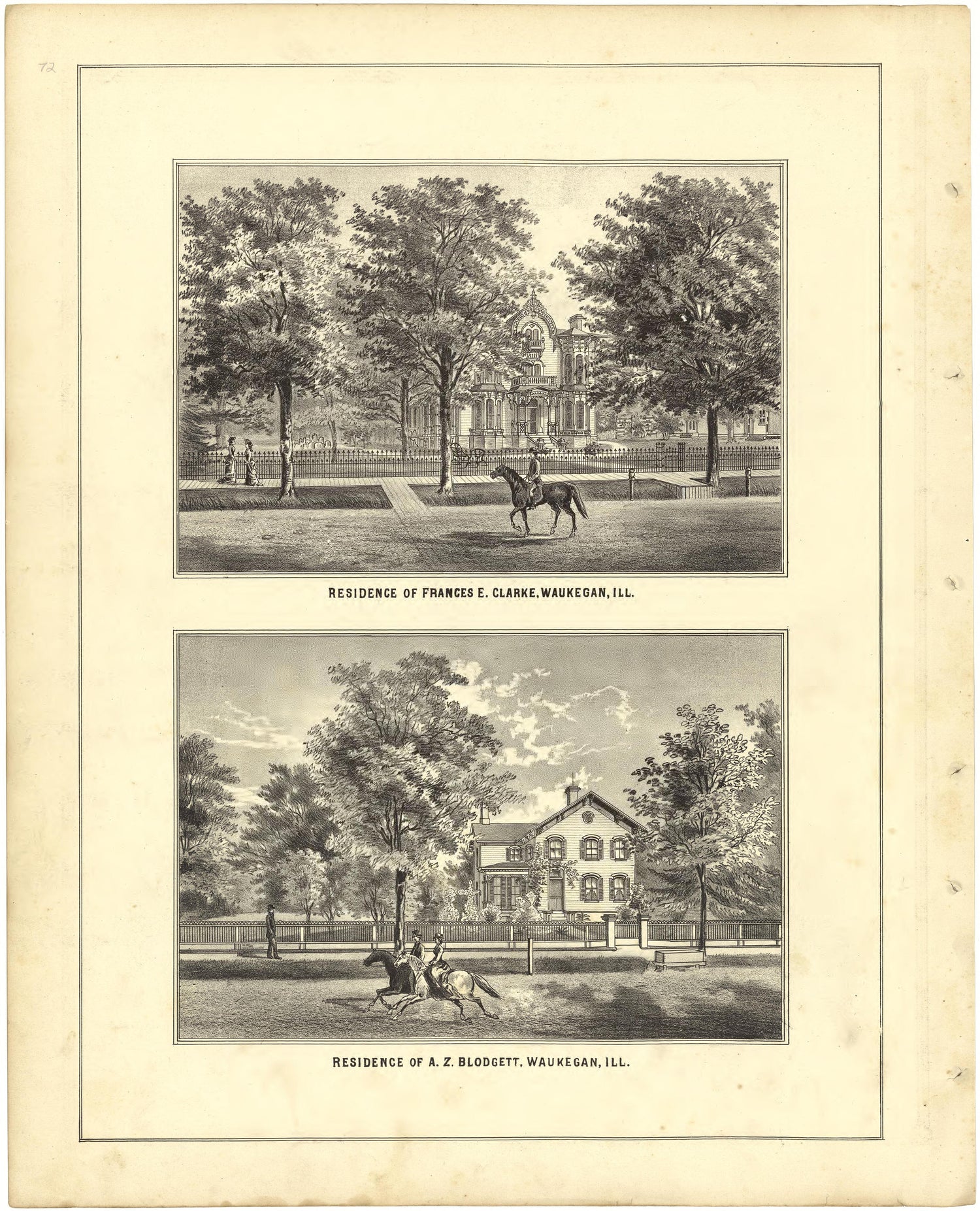 Illustrations - Residences from Illustrated Atlas of Lake County, Illinois : Containing Maps of Every Township In the County, With Village and City Plats : Also Maps of Michigan ... Texas, and Washington Territory : Compiled … 1885 by Relic Map Company