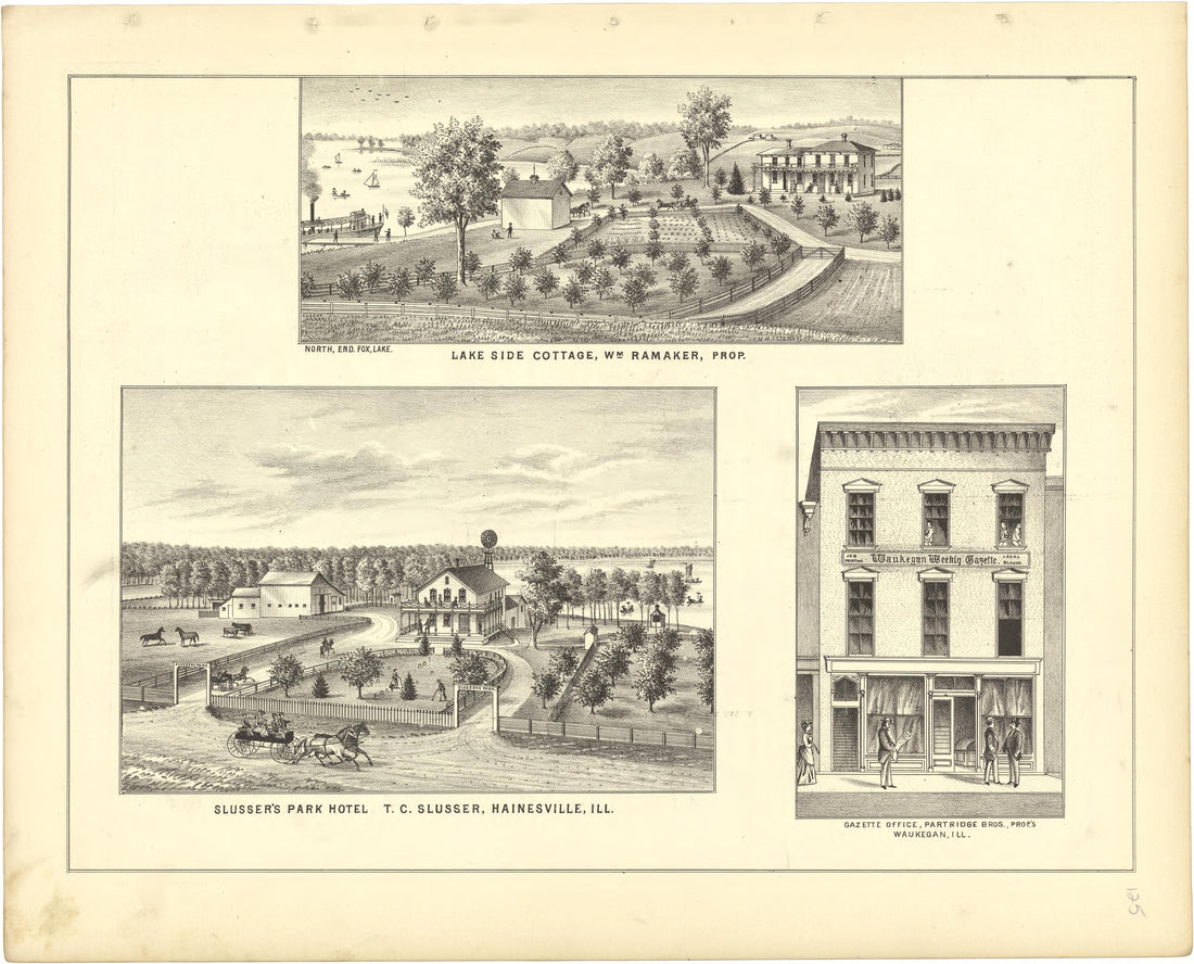 Illustrations - Residences from Illustrated Atlas of Lake County, Illinois : Containing Maps of Every Township In the County, With Village and City Plats : Also Maps of Michigan ... Texas, and Washington Territory : Compiled … 1885 by Relic Map Company