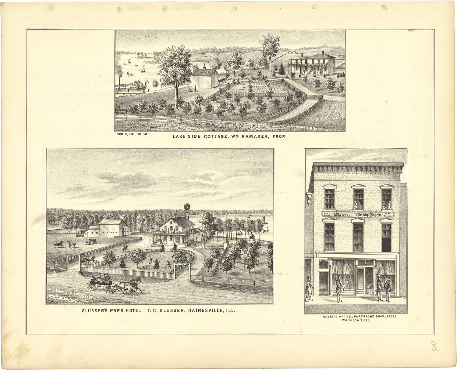 Illustrations - Residences from Illustrated Atlas of Lake County, Illinois : Containing Maps of Every Township In the County, With Village and City Plats : Also Maps of Michigan ... Texas, and Washington Territory : Compiled … 1885 by Relic Map Company