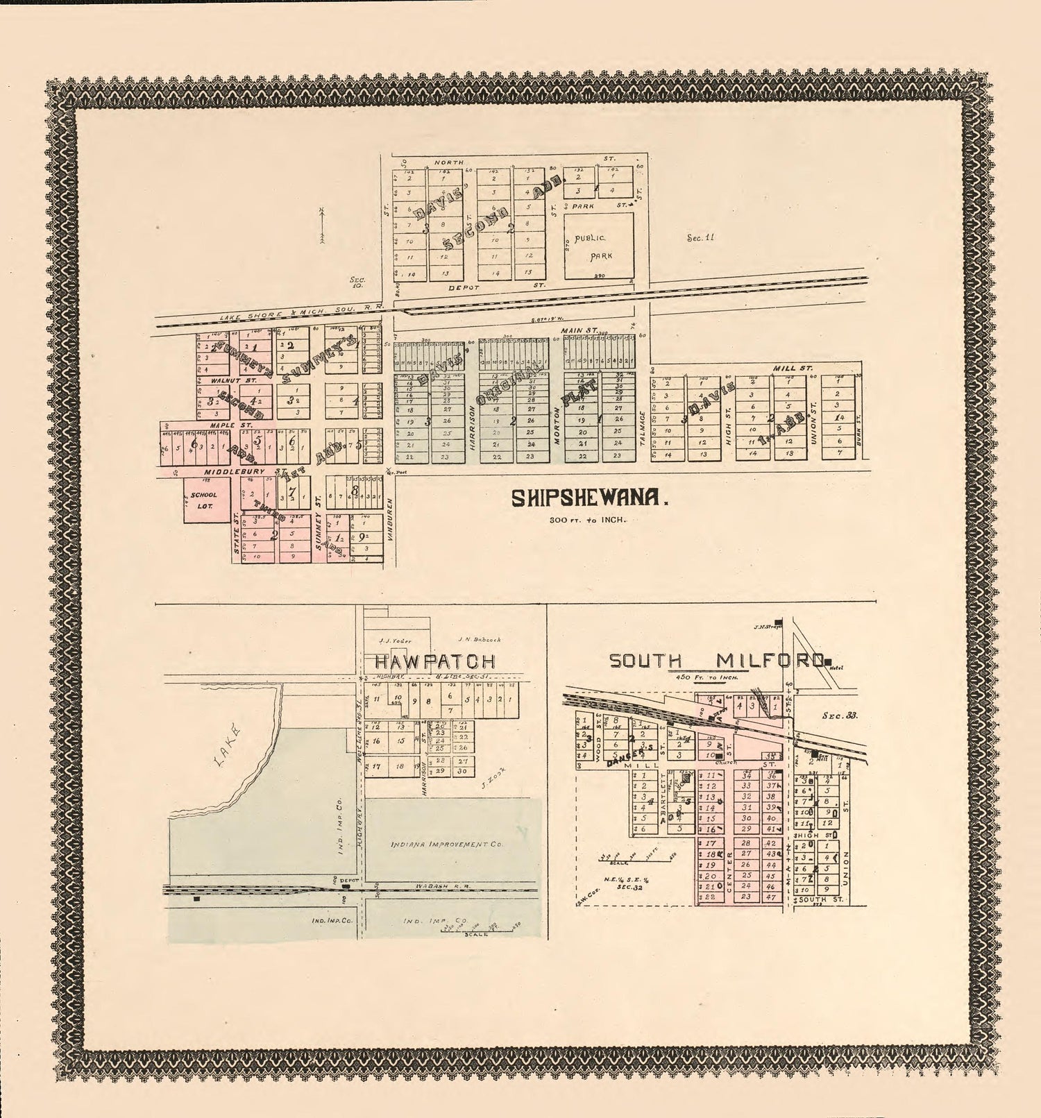 Shipshewana, South Milford, Hawpatch from Illustrated Atlas and Columbian Souvenir of La Grange County, Indiana : Showing Its Development In the First Sixty Years Since Organization 1893 by Relic Map Company