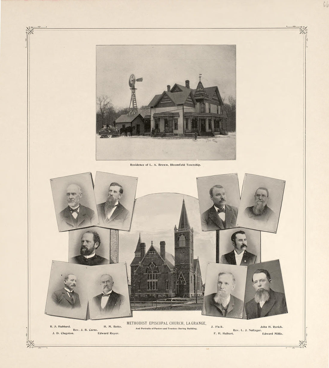 Views of Portraits and Residences, LaGrange Methodist Church from Illustrated Atlas and Columbian Souvenir of La Grange County, Indiana : Showing Its Development In the First Sixty Years Since Organization 1893 by Relic Map Company
